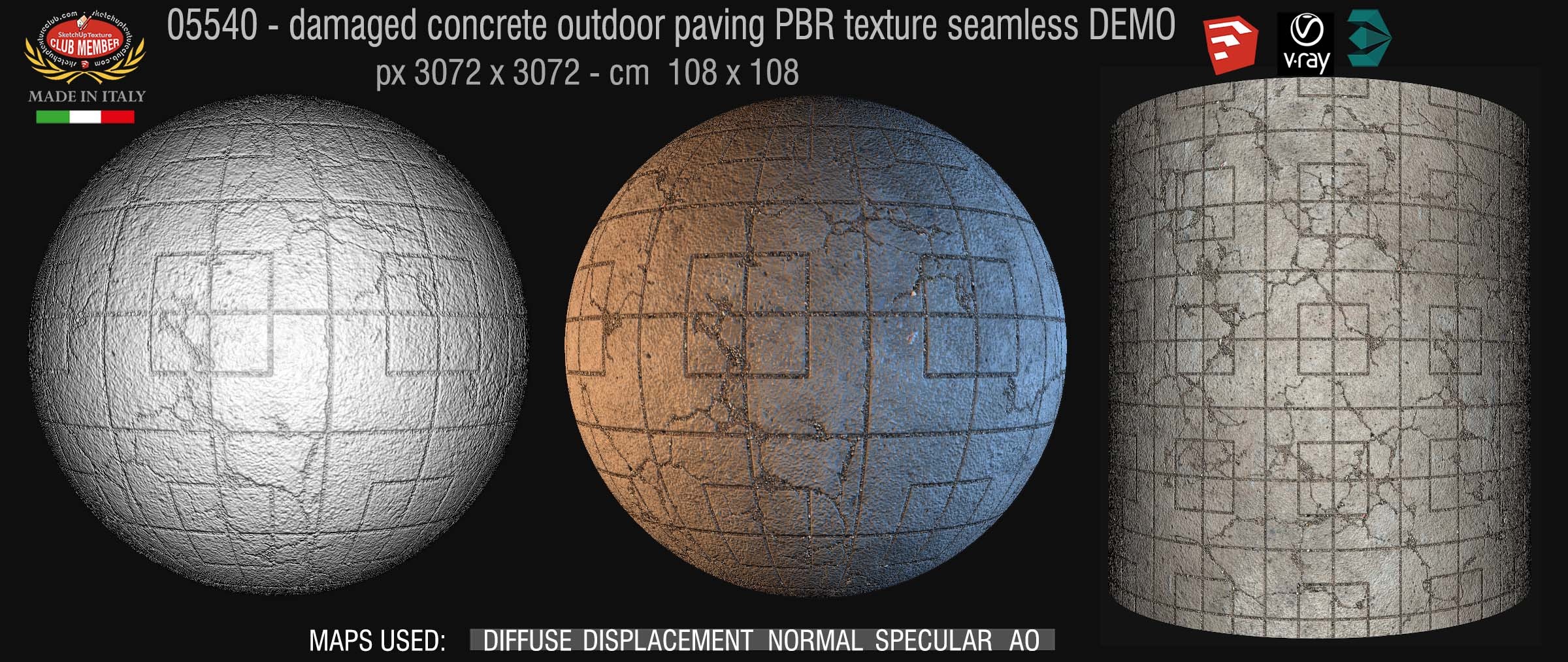 05540 Damaged concrete outdoor paving PBR texture seamless DEMO