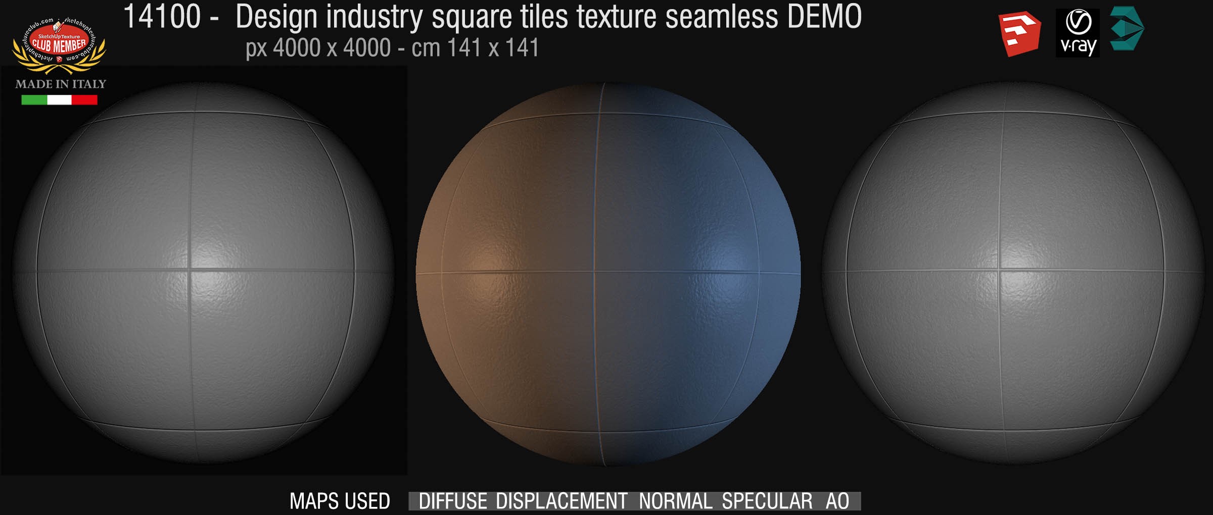 14100 Design industry square tile texture seamless + maps DEMO