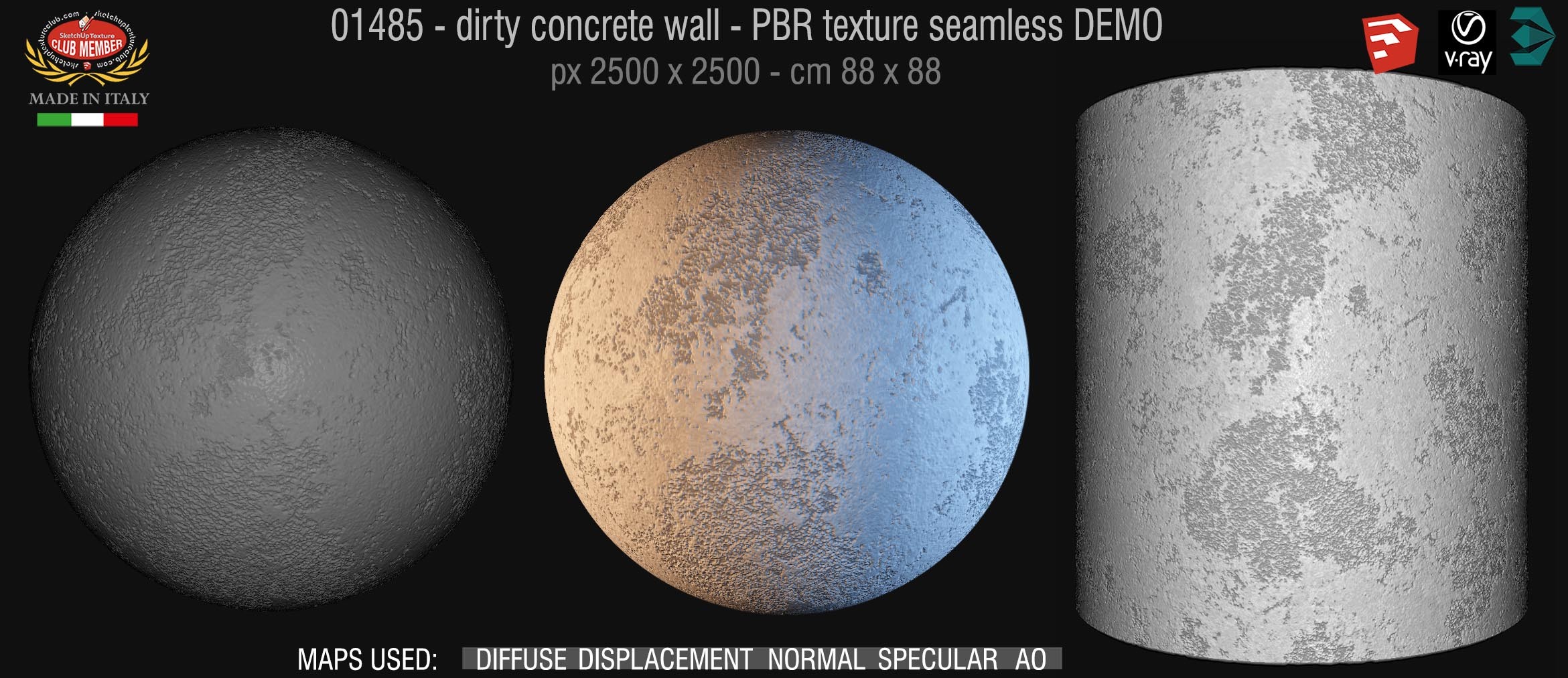 01485 Concrete bare dirty wall PBR texture seamless DEMO
