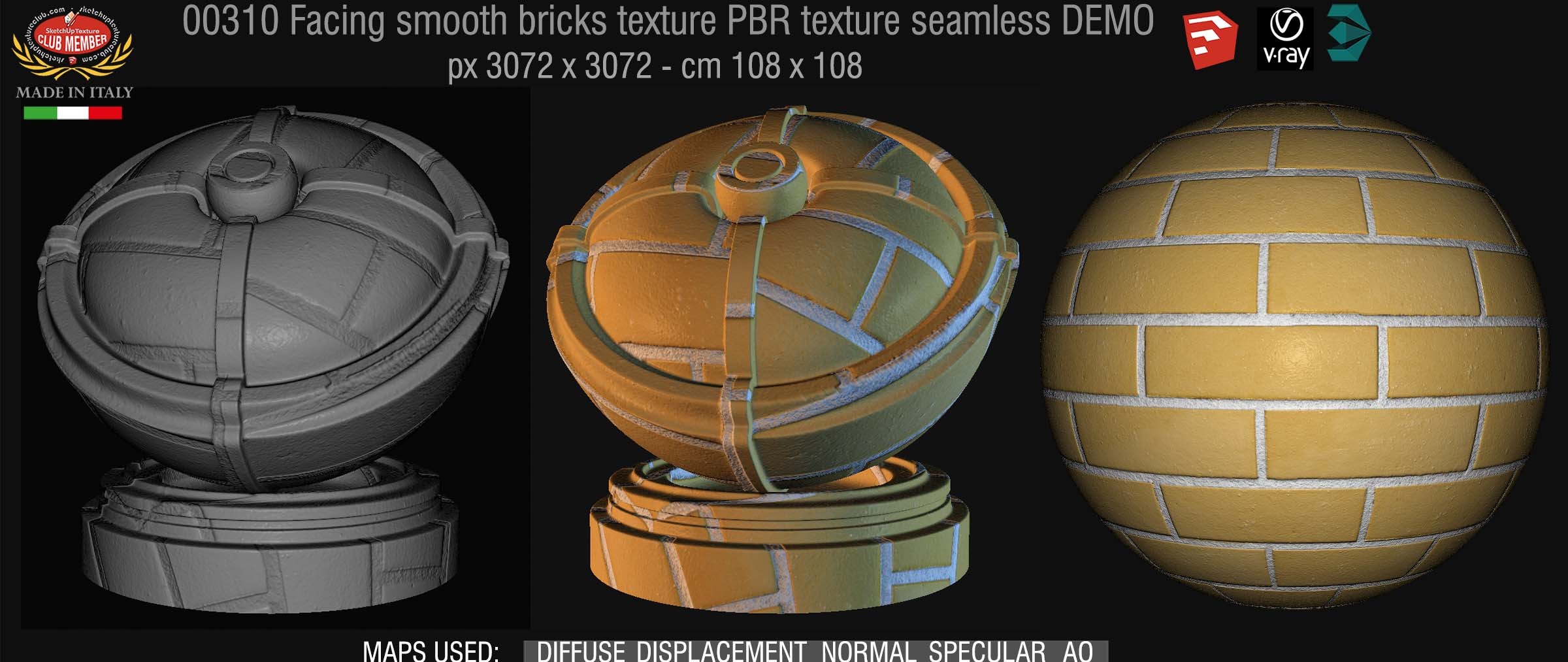 00310 Facing smooth bricks PBR texture seamless DEMO