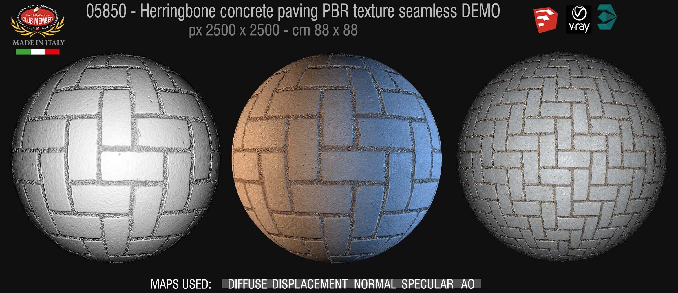 05850 Herringbone concrete paving PBR texture seamless DEMO