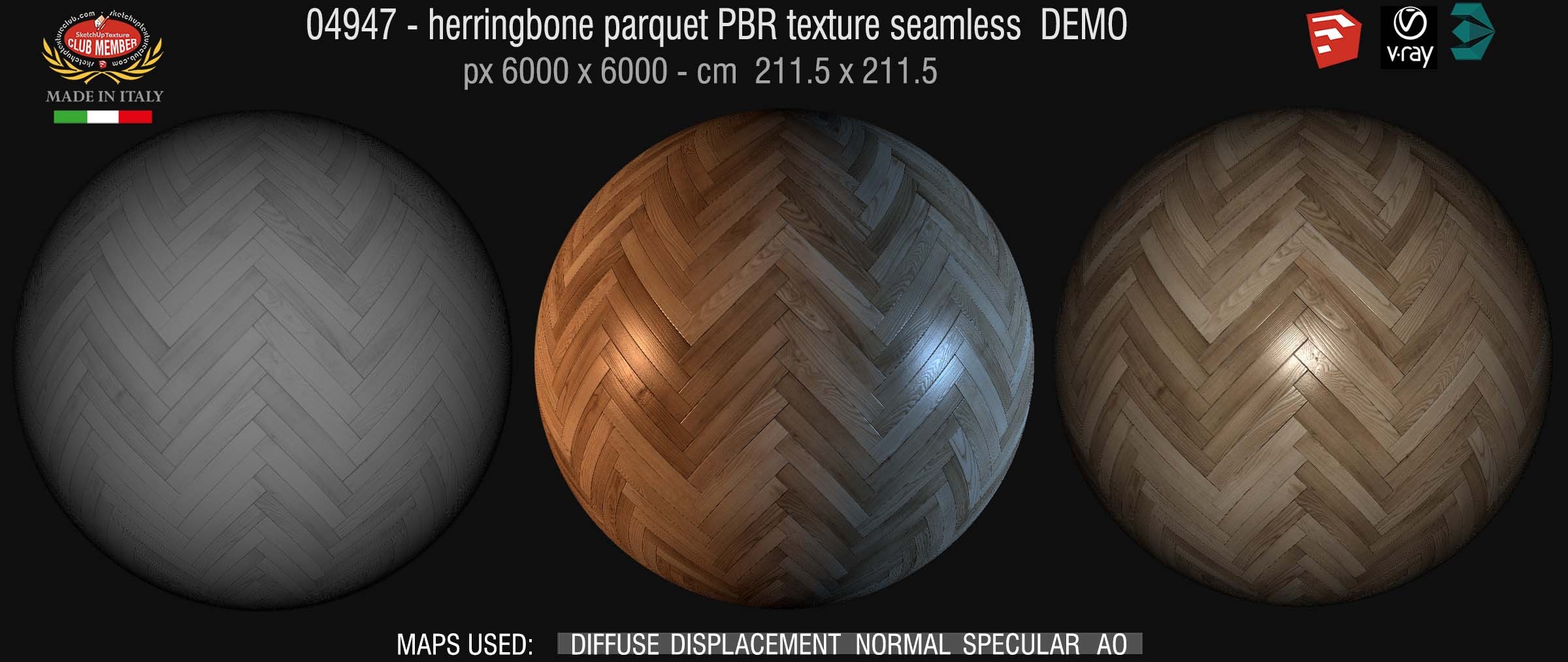 04947 Herringbone parquet PBR texture seamless DEMO