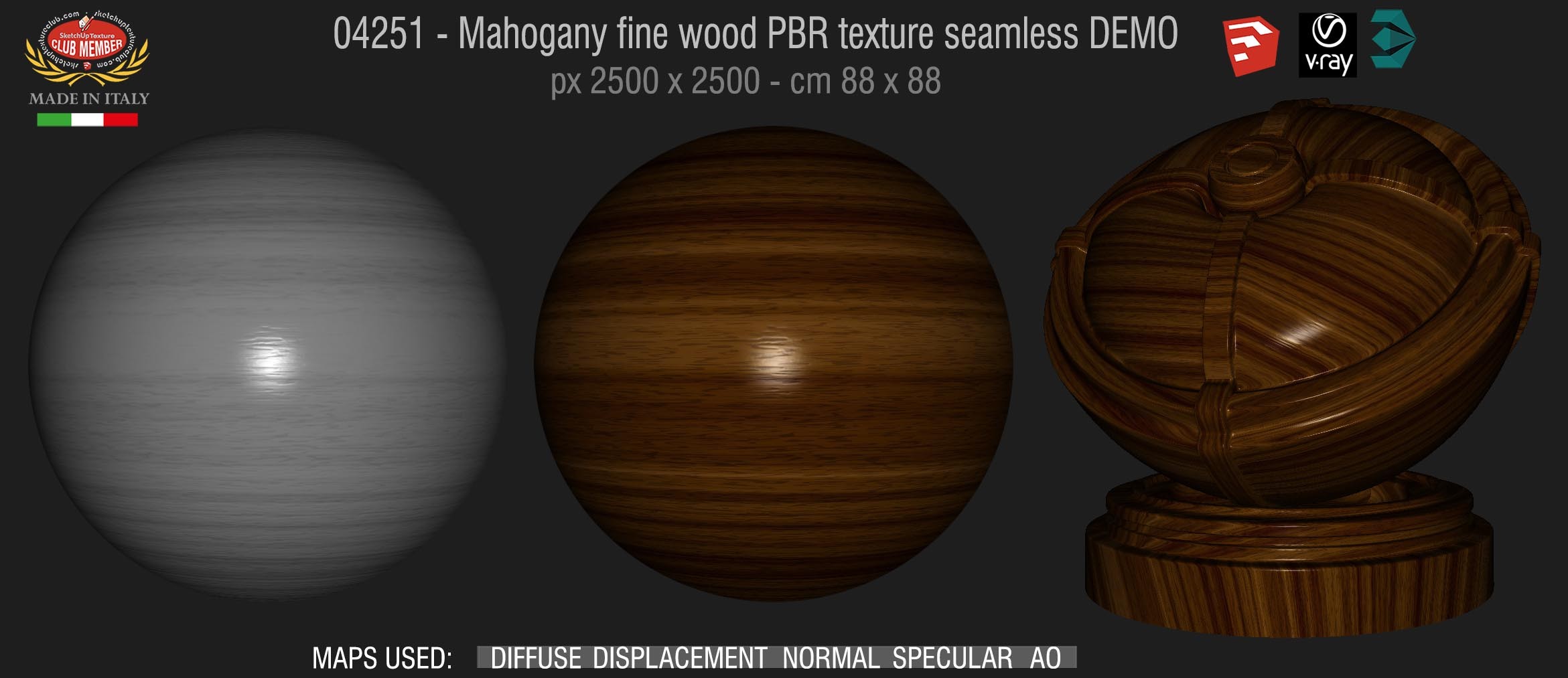 04251 Mahogany fine wood PBR texture seamless DEMO