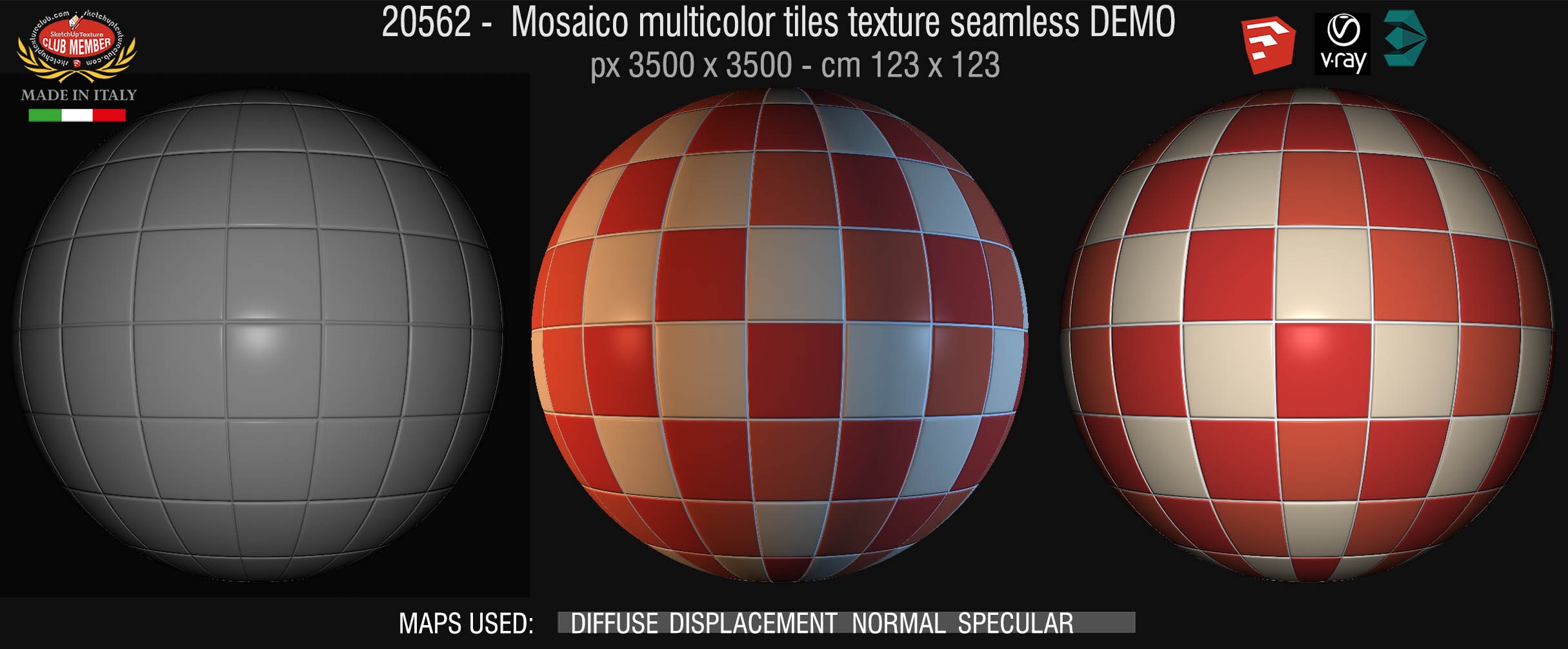 20562 Mosaic multicolor tiles texture + maps DEMO