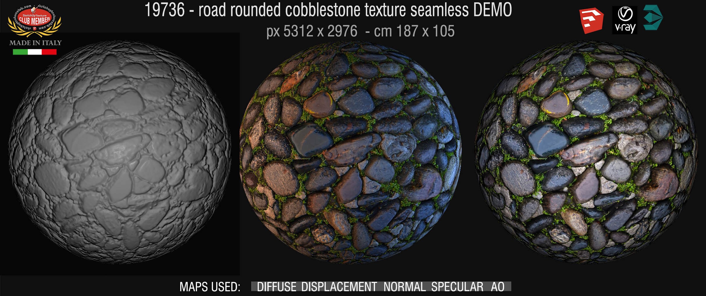 19736 wet road rounded cobblestone texture + maps demo