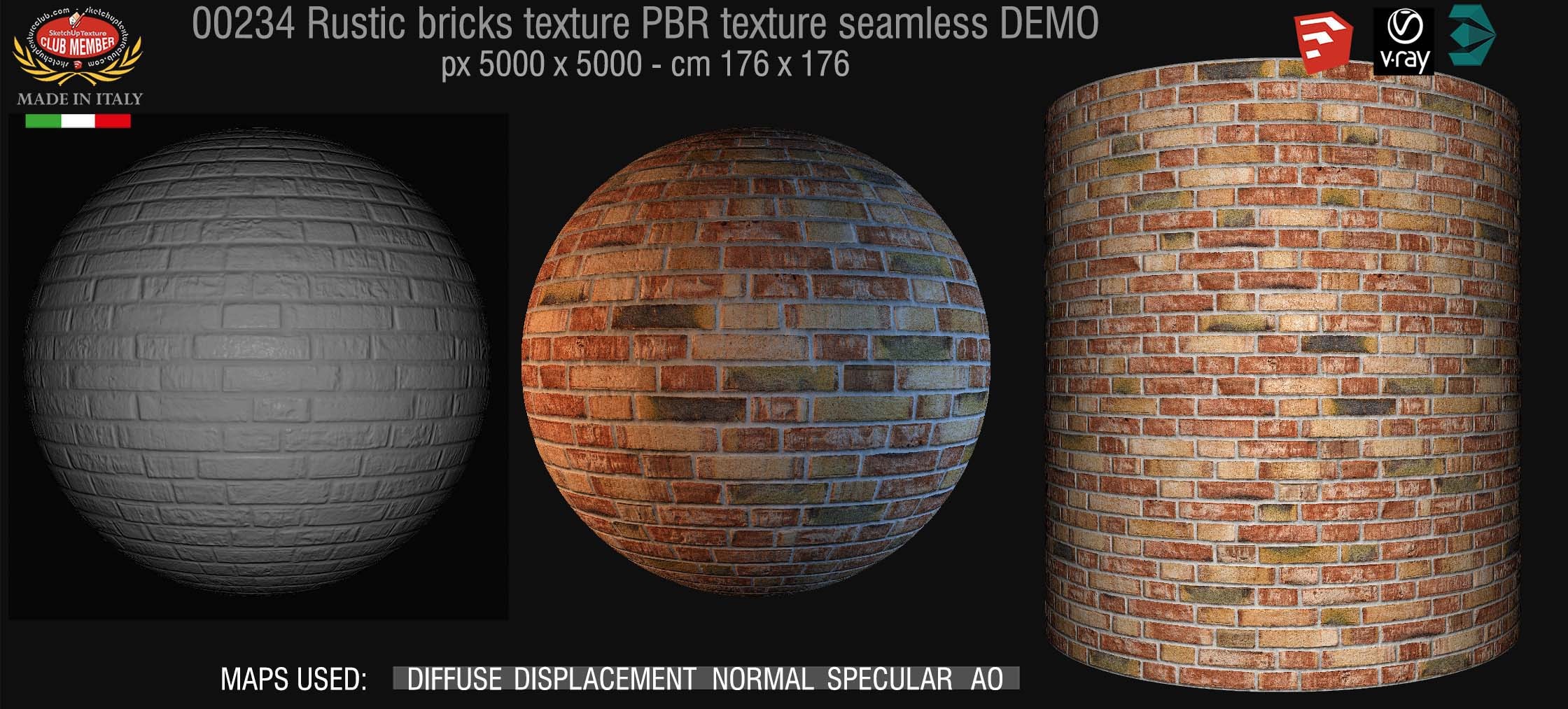 00234 Rustic bricks PBR texture seamless DEMO