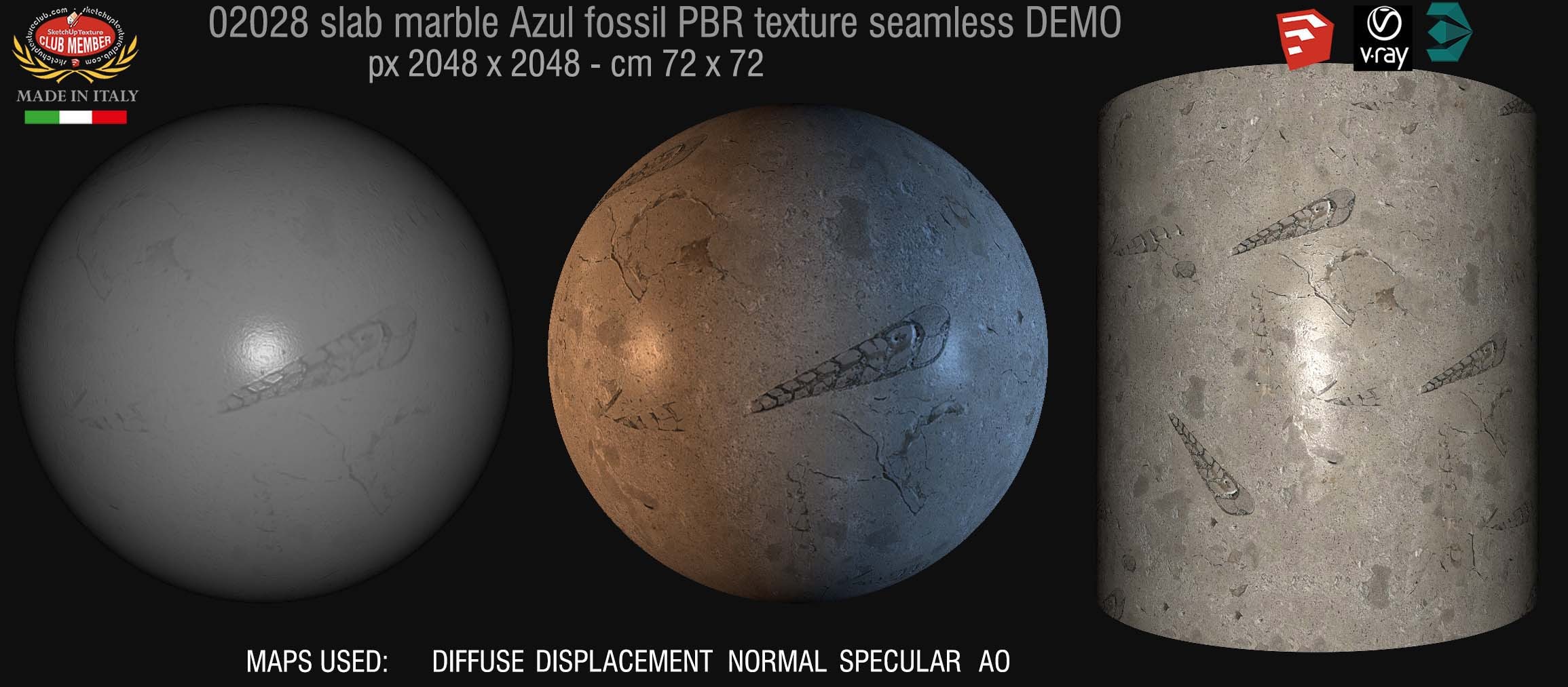 02028 Slab marble azul fossil PBR texture seamless DEMO