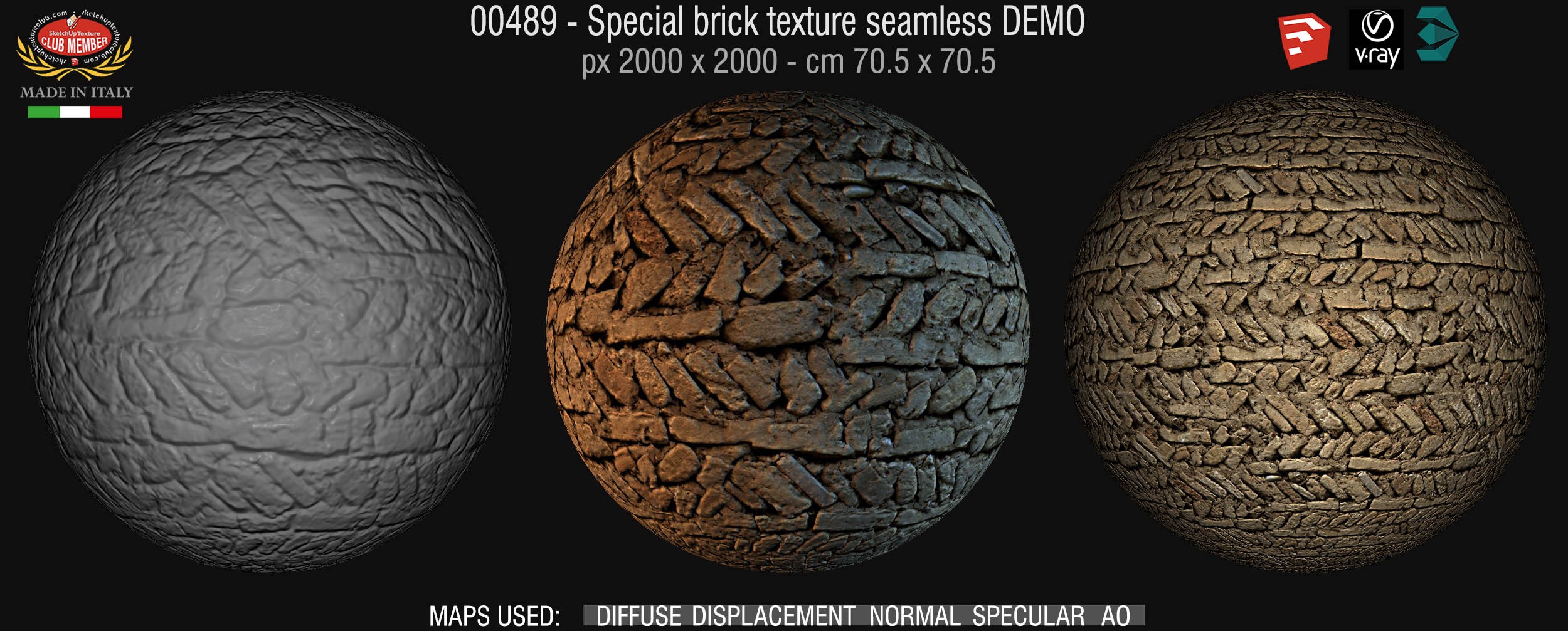 00489 Special brick texture seamless + maps DEMO