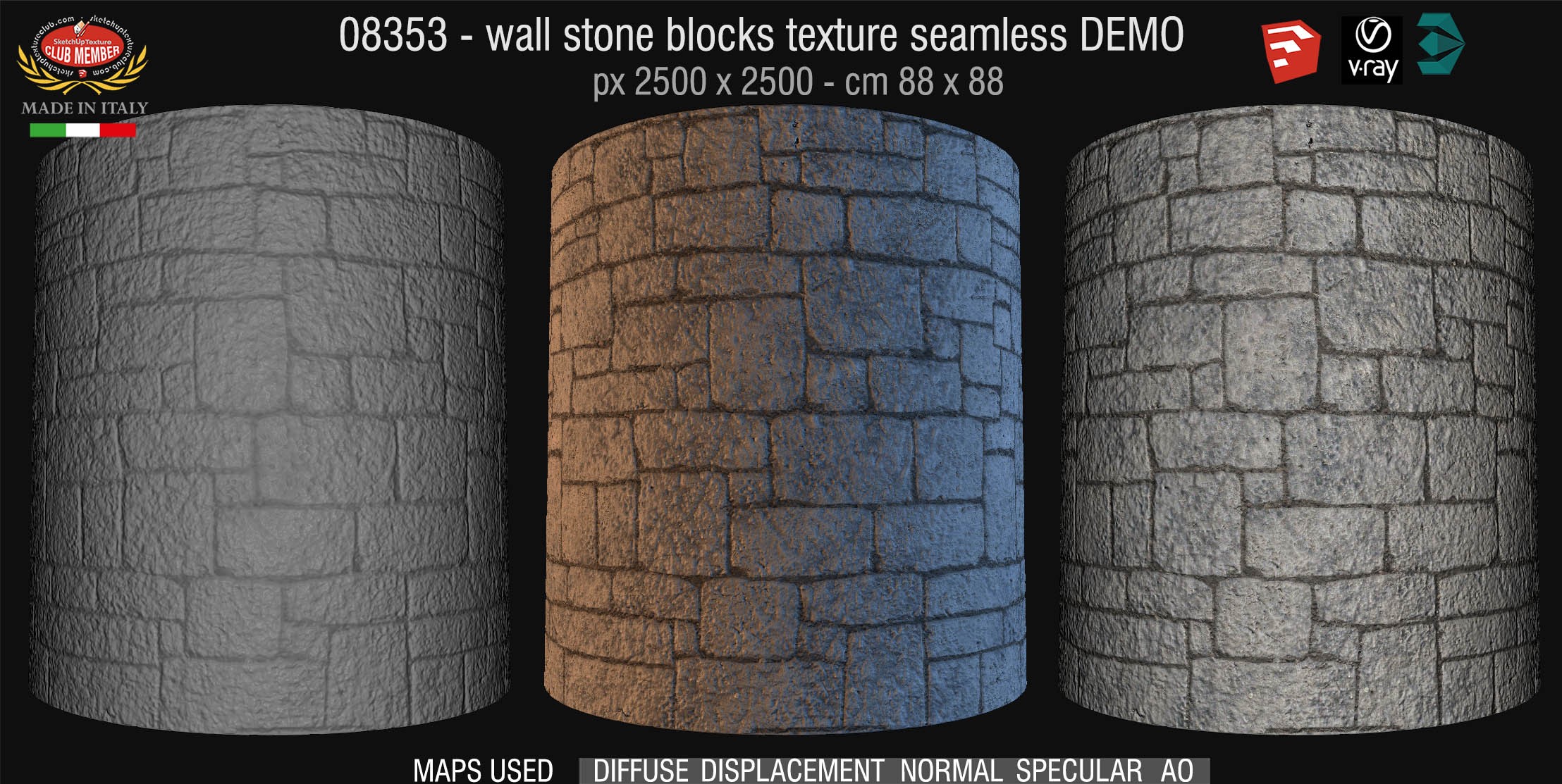 08353 HR Wall stone with regular blocks texture + maps DEMO