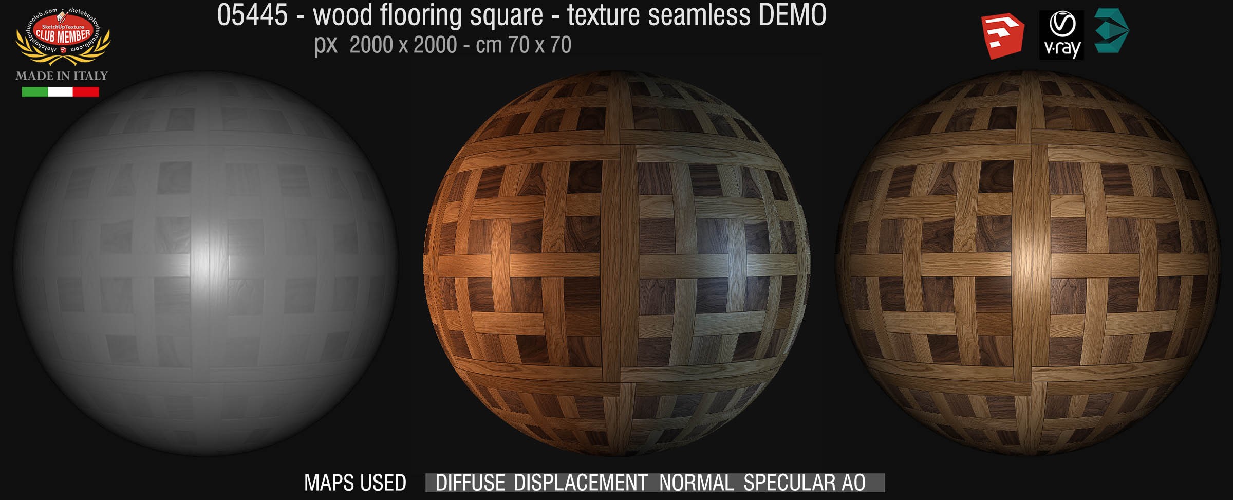 05445 Wood flooring square texture seamless + maps DEMO