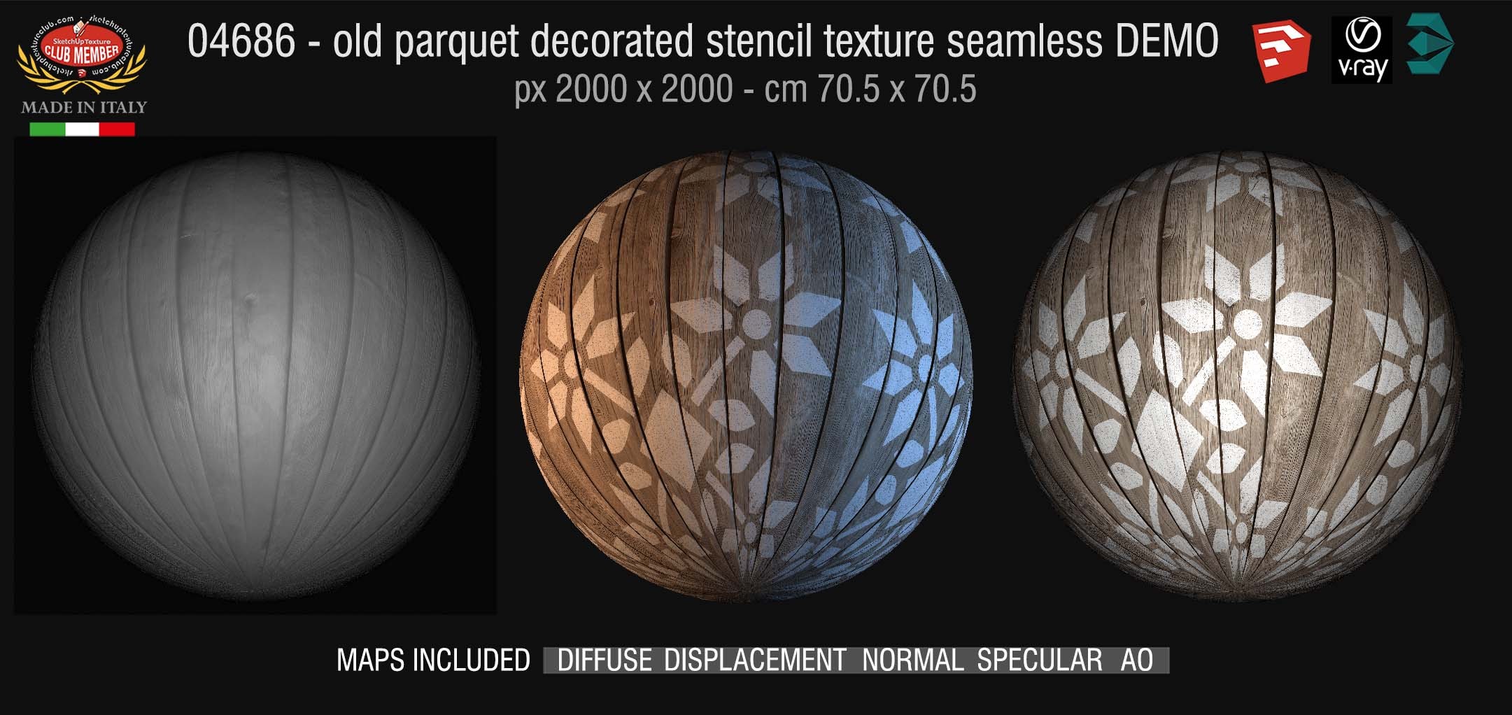 04686 HR Parquet decorated stencil texture seamless + maps DEMO