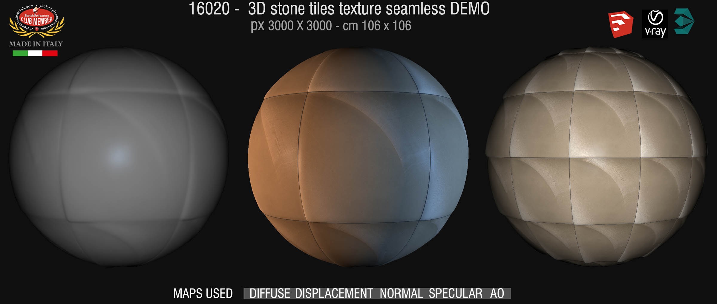 16020 3d stone tile texture seamless + maps DEMO