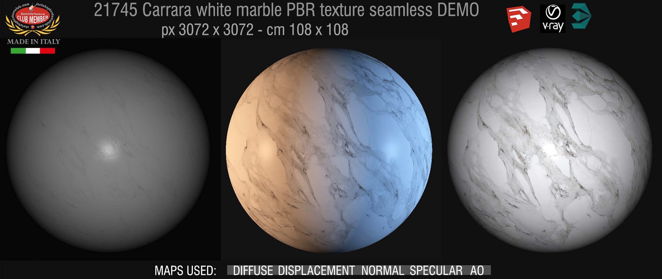 21475 Carrara white marble PBR texture seamless DEMO