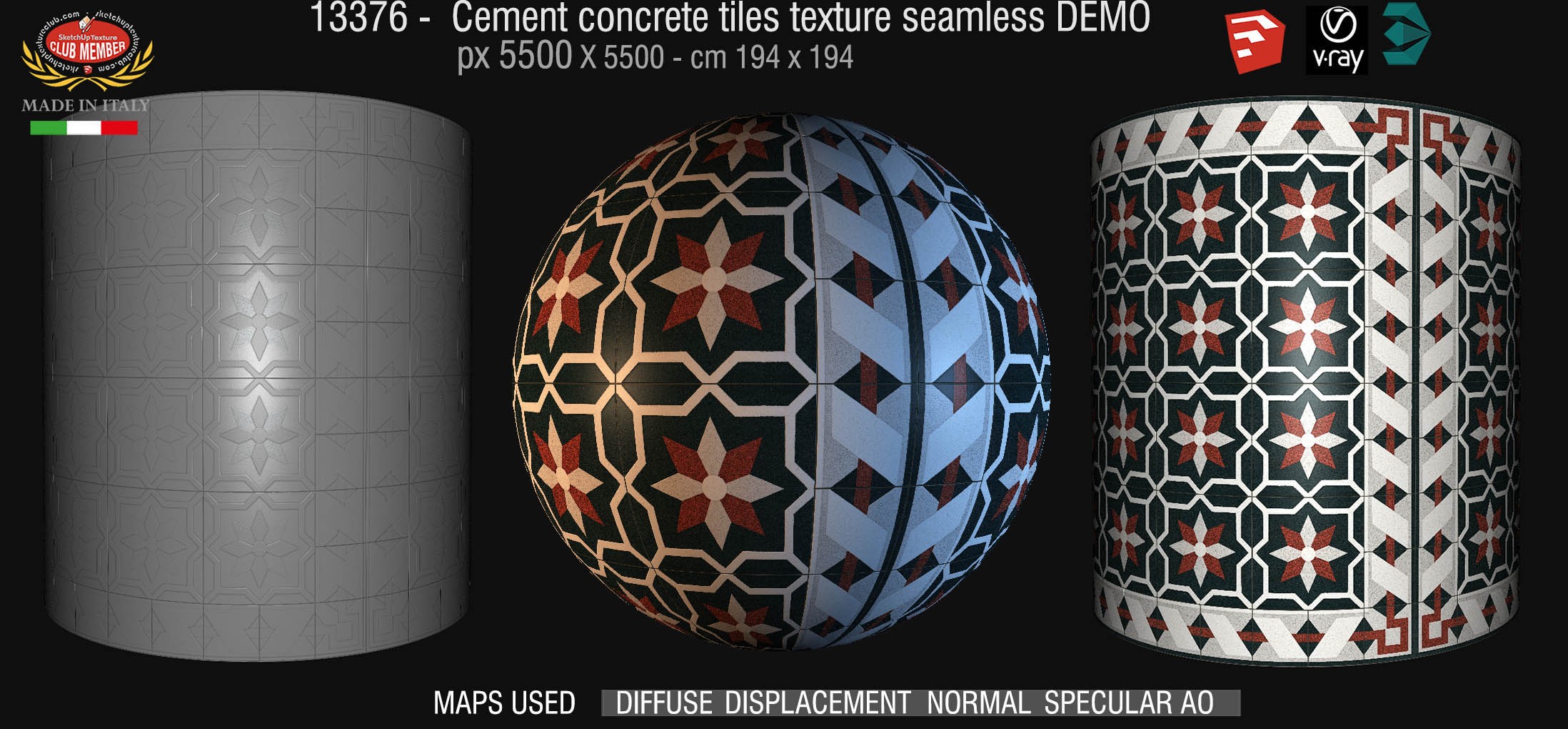 13376 retrò cementine tiles - texture seamless + maps DEMO