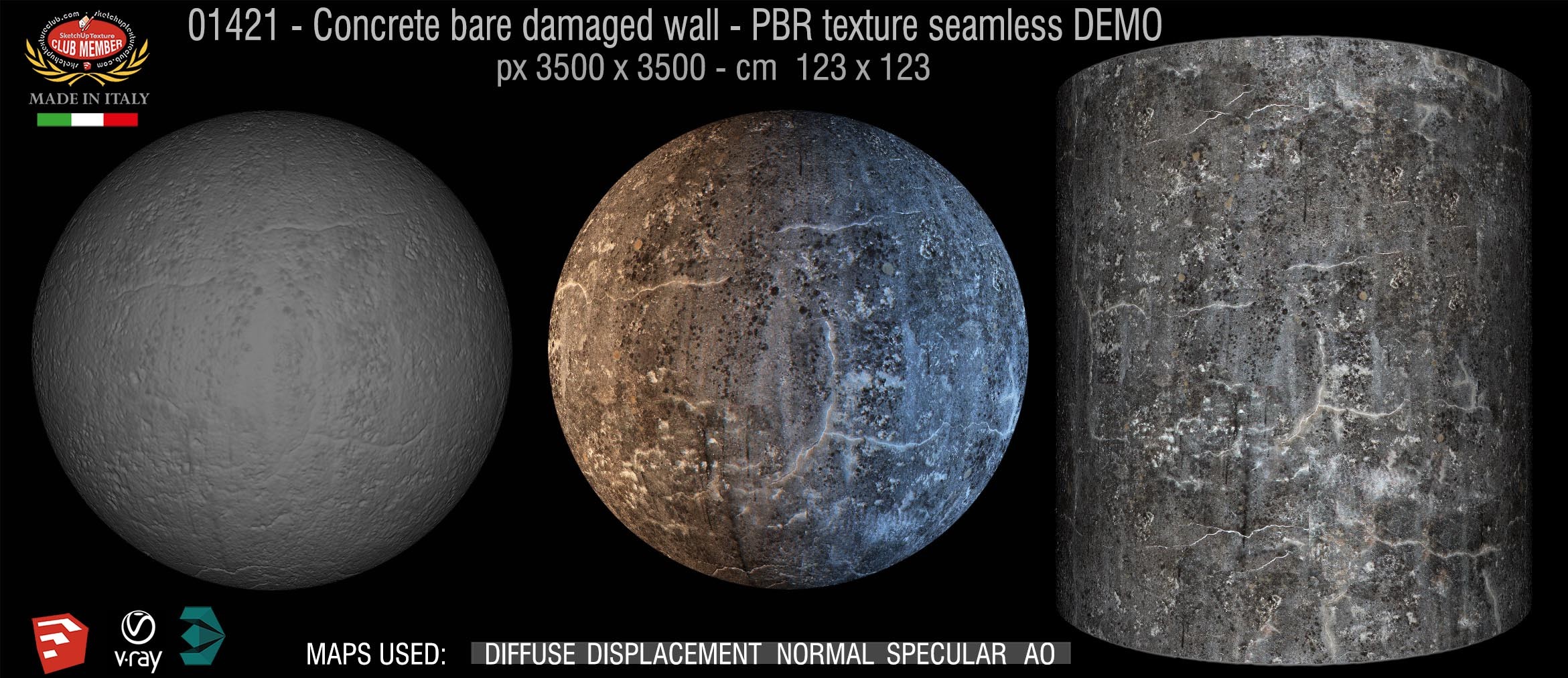 01421 HR Concrete bare damaged wall PBR texture seamless DEMO