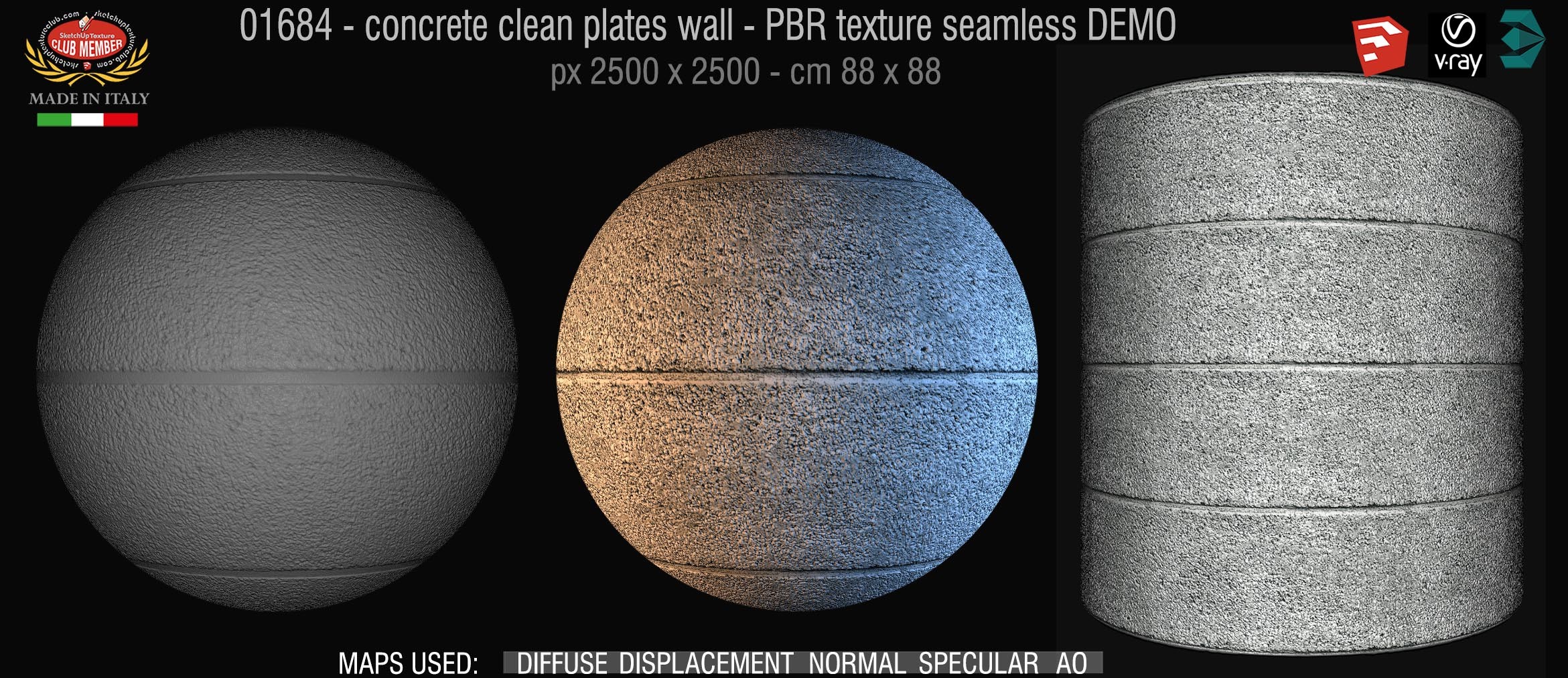 01684 concrete clean plates wall PBR texture seamless DEMO