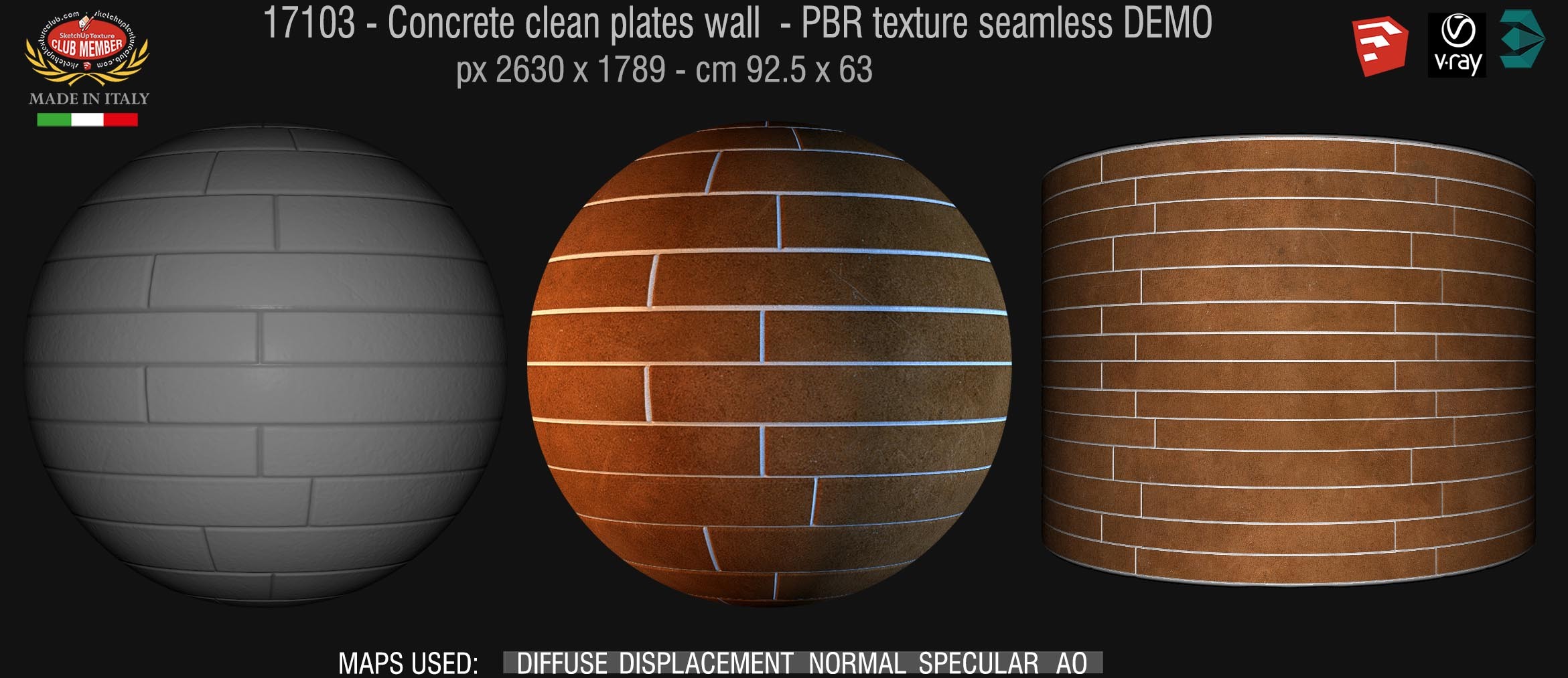 17103 Concrete clean plates wall PBR texture seamless DEMO