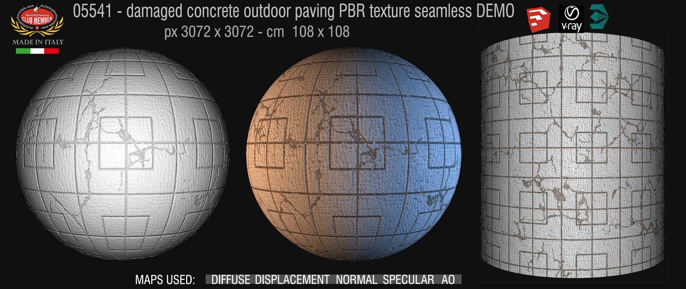 05541 Damaged concrete outdoor paving PBR texture seamless DEMO