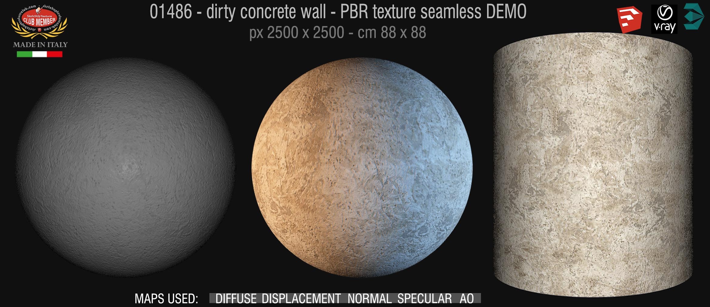 01486 Concrete bare dirty wall PBR texture seamless DEMO