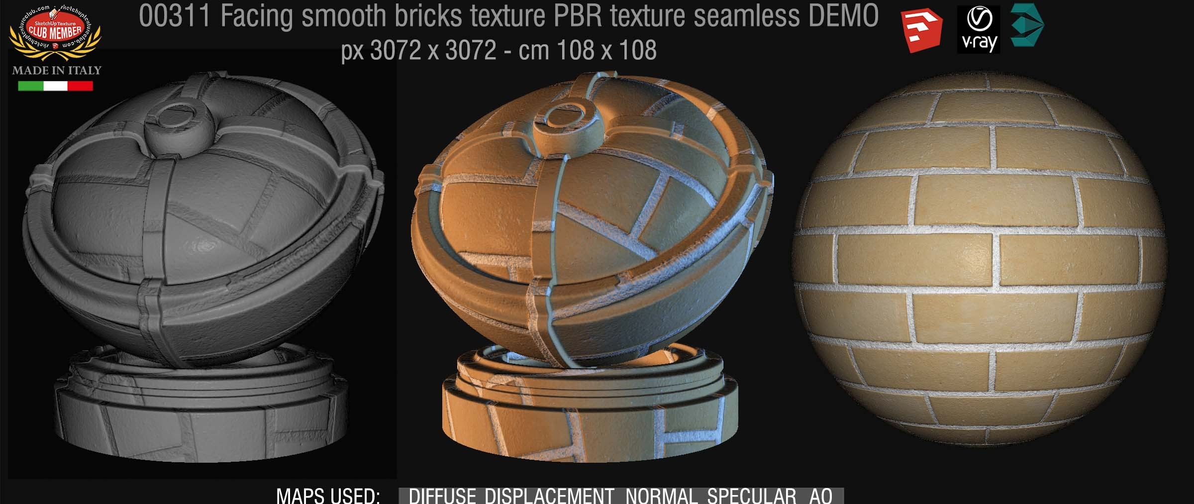 00311 Facing smooth bricks PBR texture seamless DEMOss