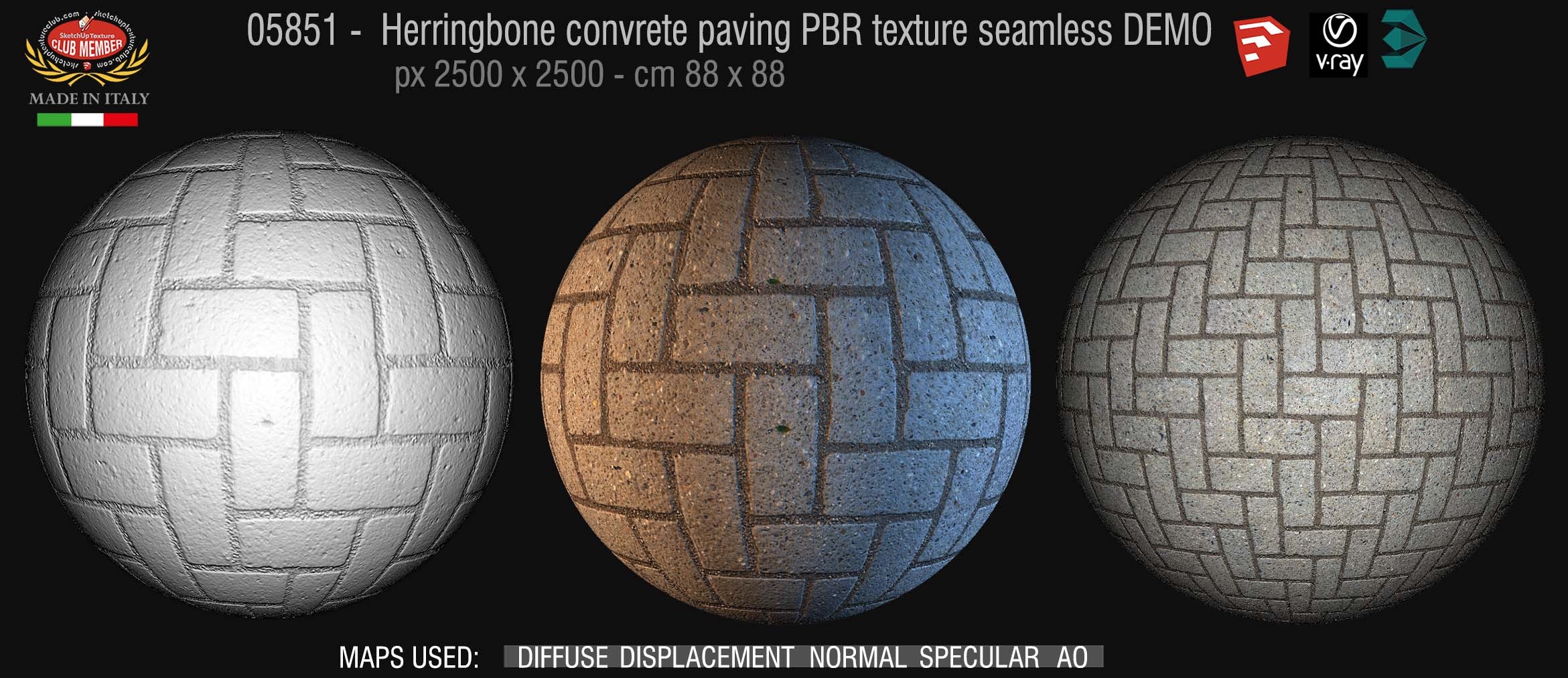 05851 Herringbone concrete paving PBR texture seamless DEMO