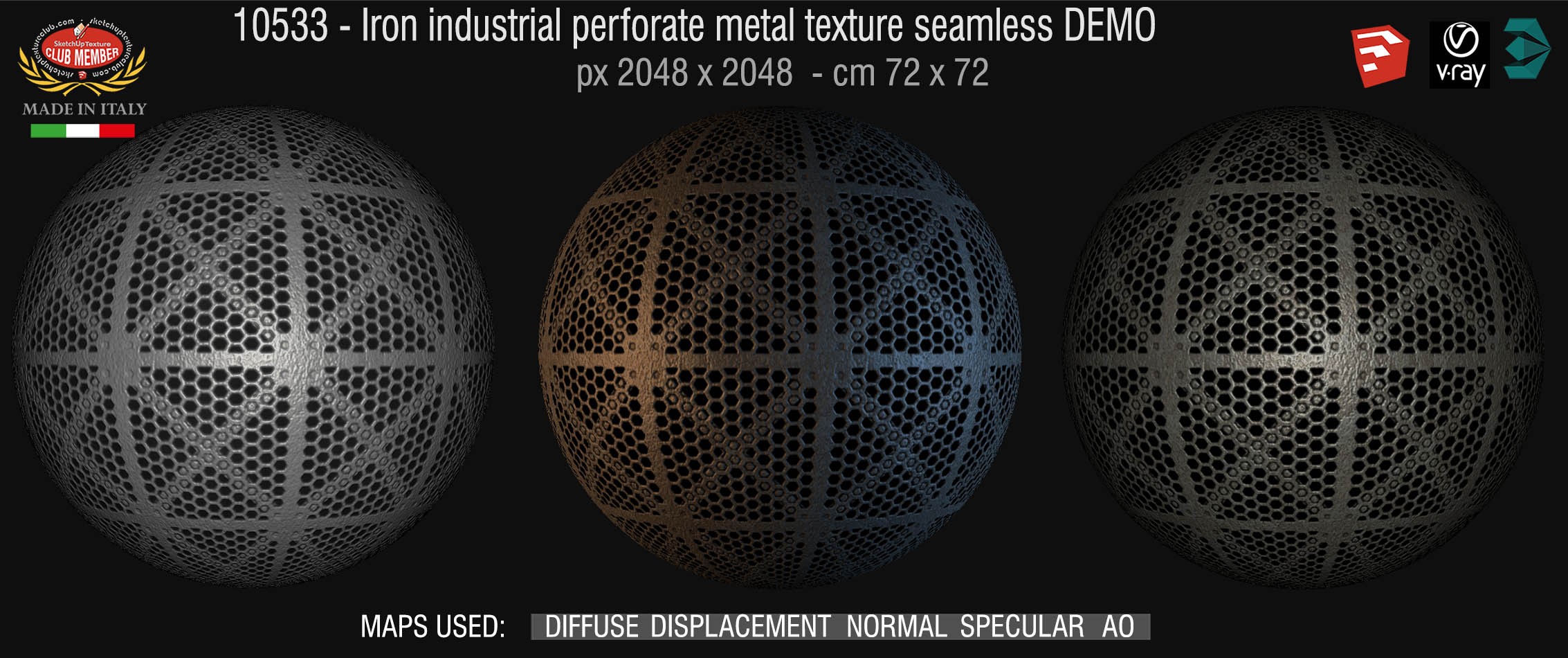 10533 HR Iron industrial perforate metal texture seamless + maps DEMO