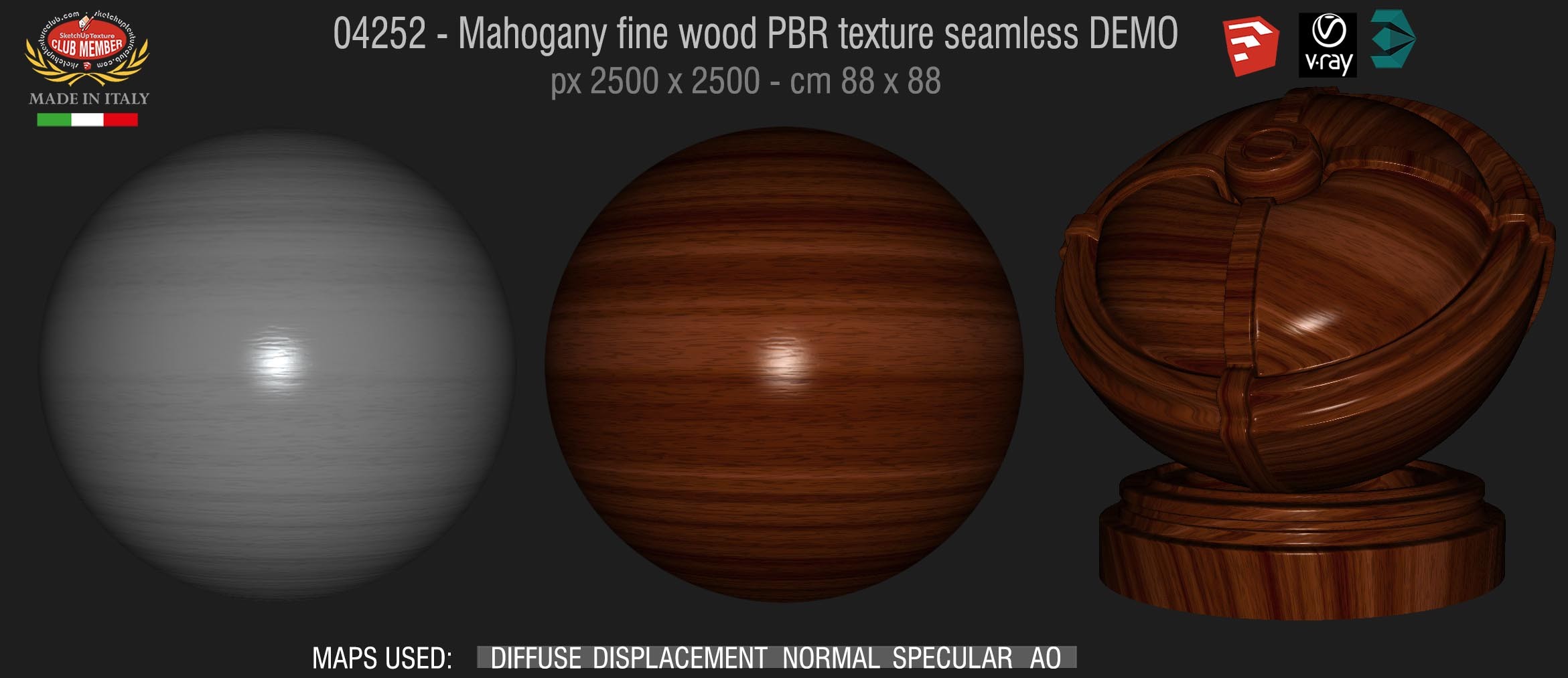 04252 Mahogany fine wood PBR texture seamless DEMO