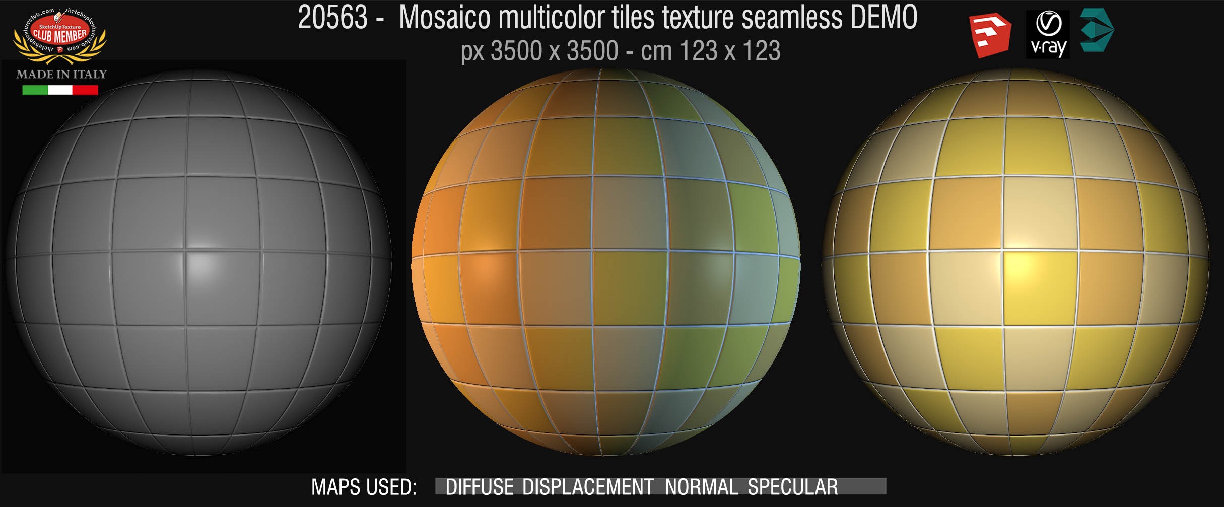 20563 Mosaic multicolor tiles texture + maps DEMO