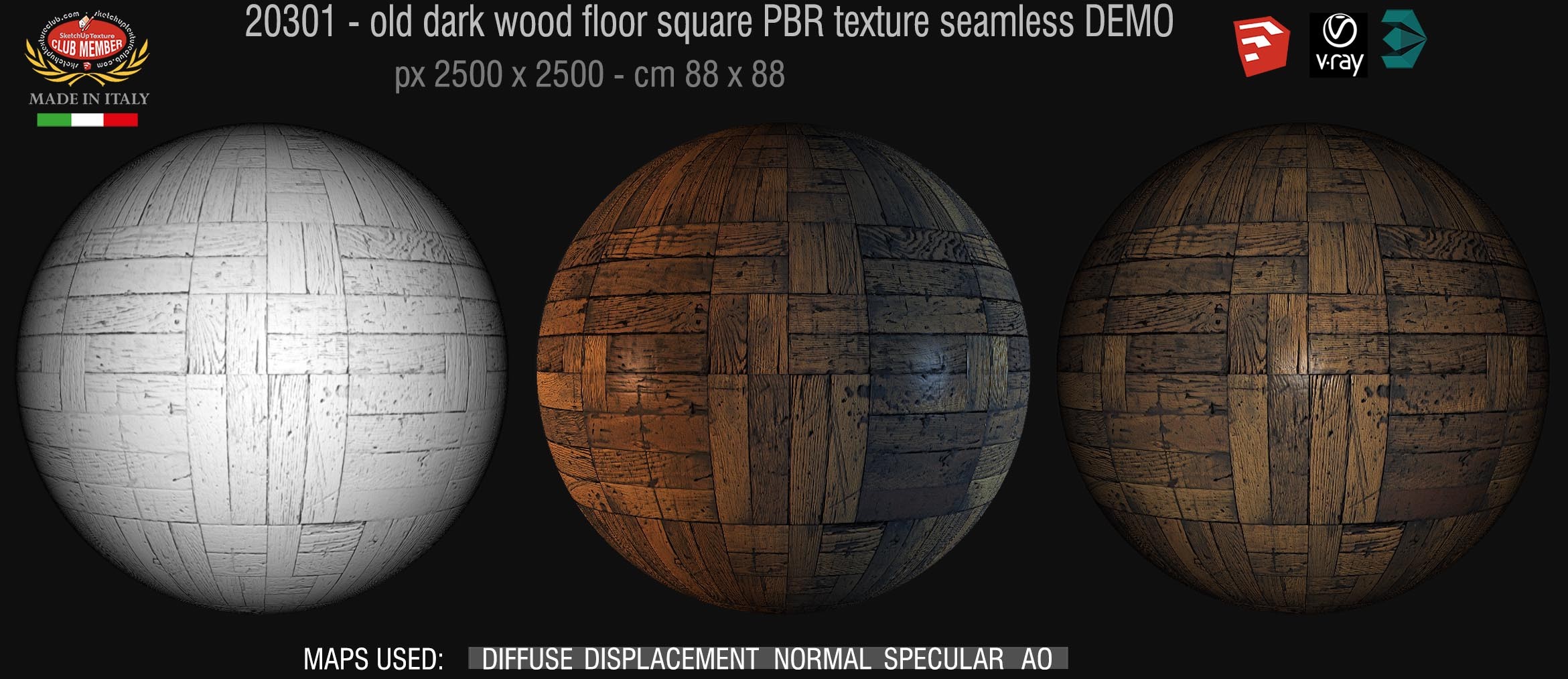 20301 Old dark wood flooring square PBR texture seamless DEMO
