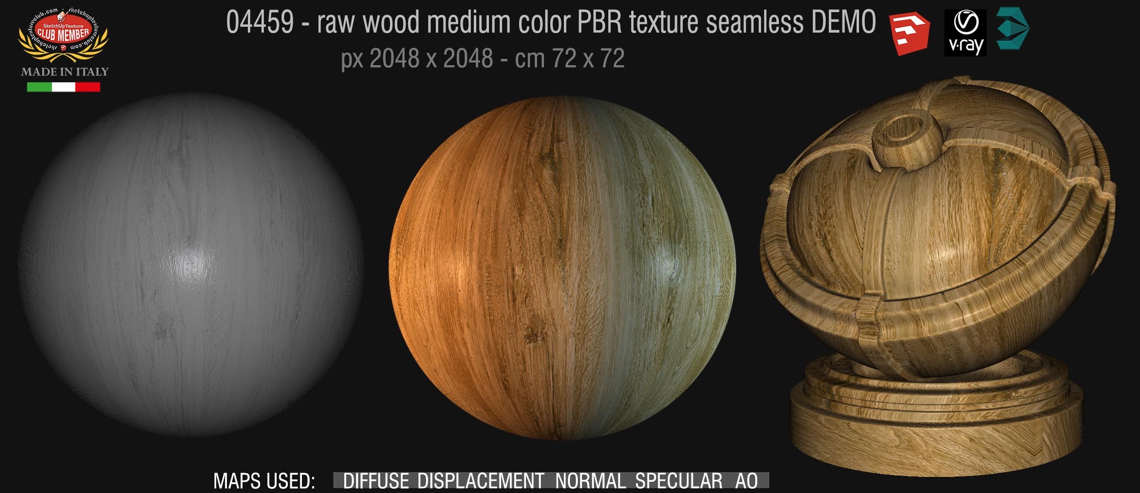 04459 Raw wood medium color PBR texture seamless DEMO