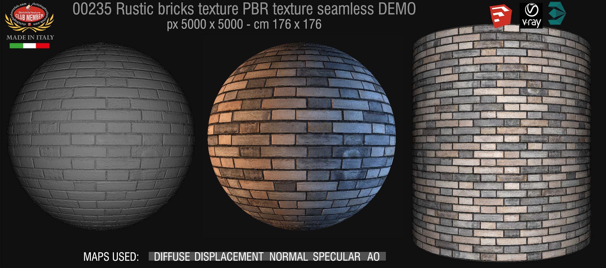 00235 rustic bricks PBR texture seamless DEMO