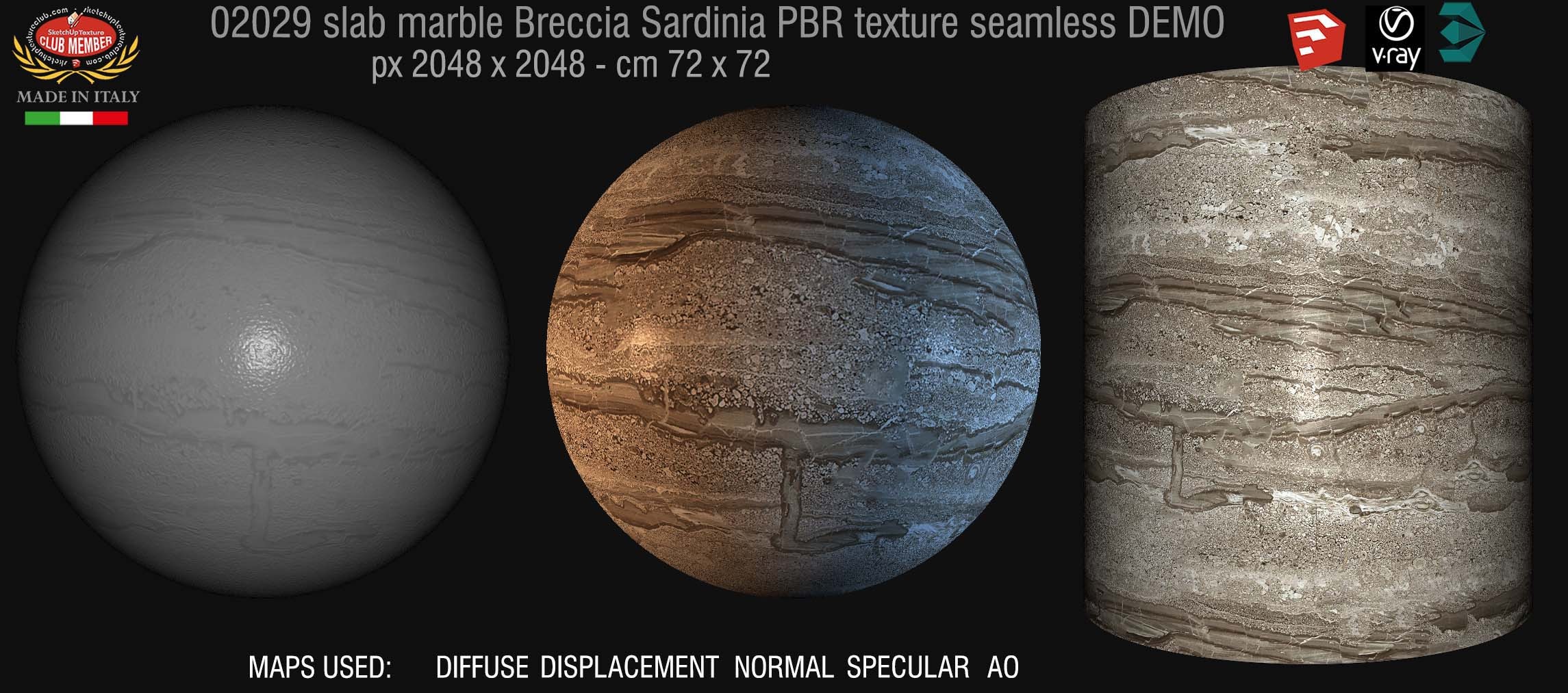 02029 Slab marble breccia sardinia PBR texture seamless DEMO
