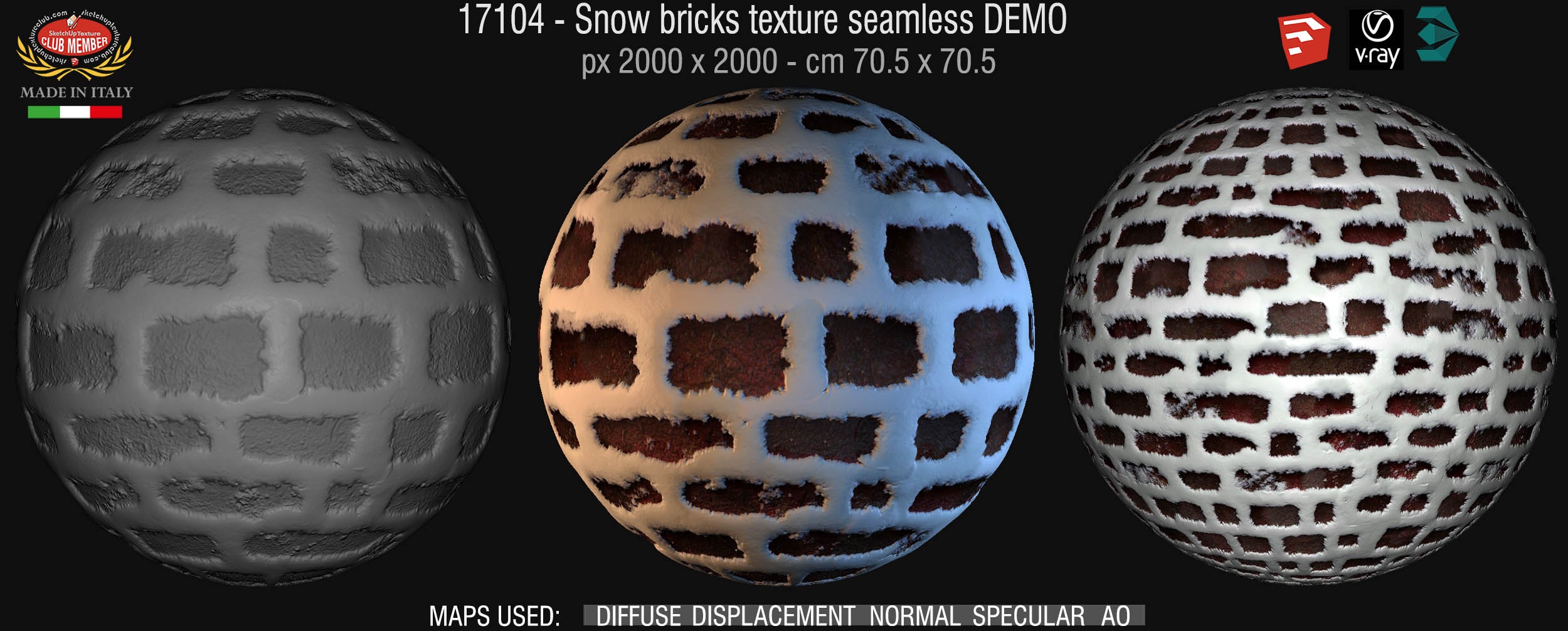 17104 Snow bricks texture seamless + maps DEMO