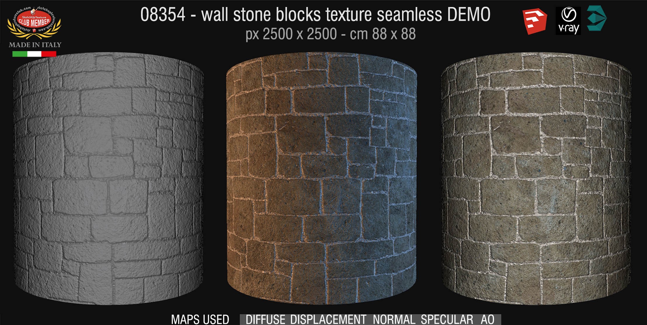08354 HR Wall stone with regular blocks texture + maps DEMO
