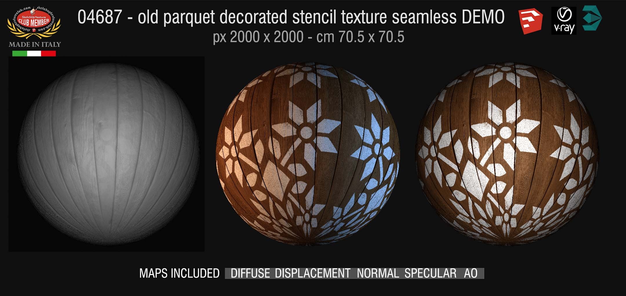 04687 HR Parquet decorated stencil texture seamless + maps DEMO