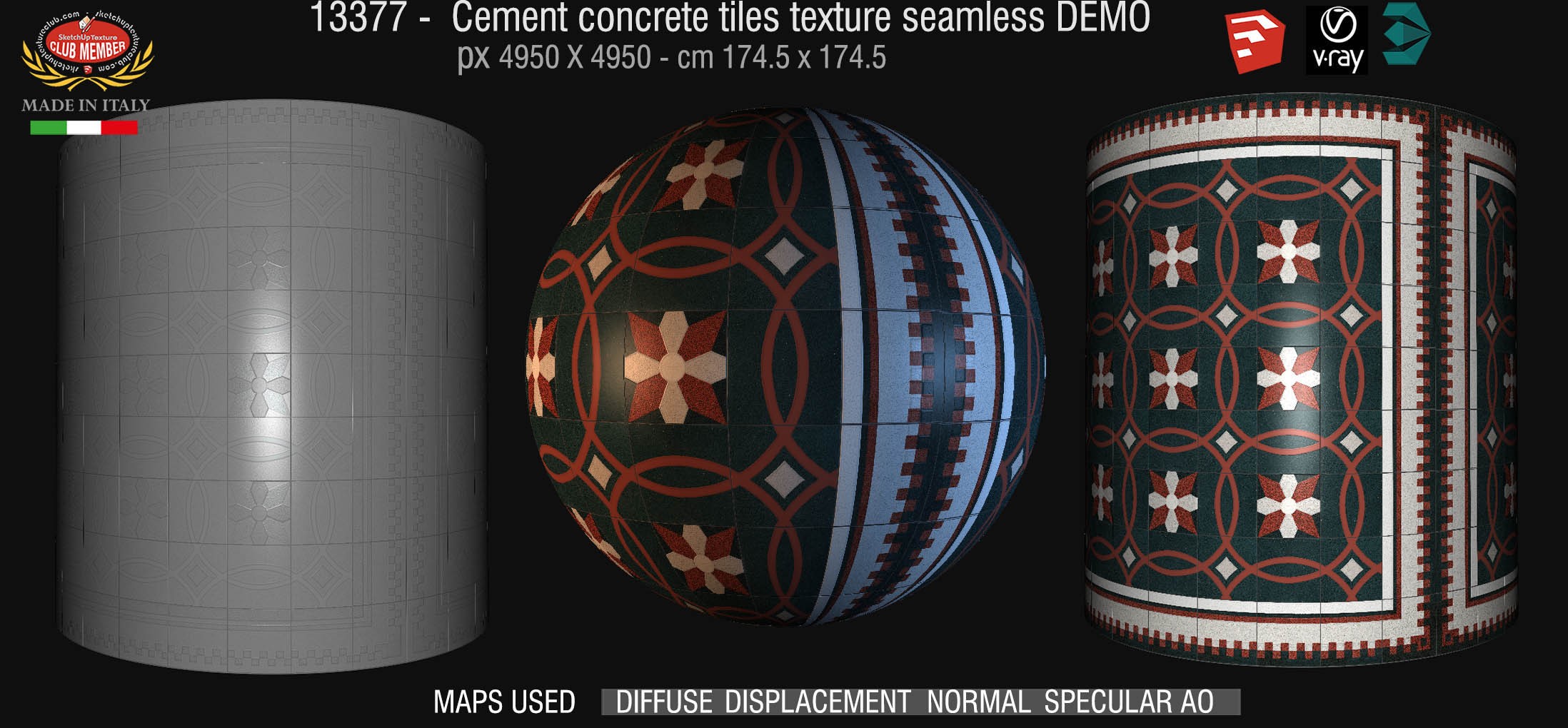 13377 retrò cementine tiles - texture seamless + maps DEMO