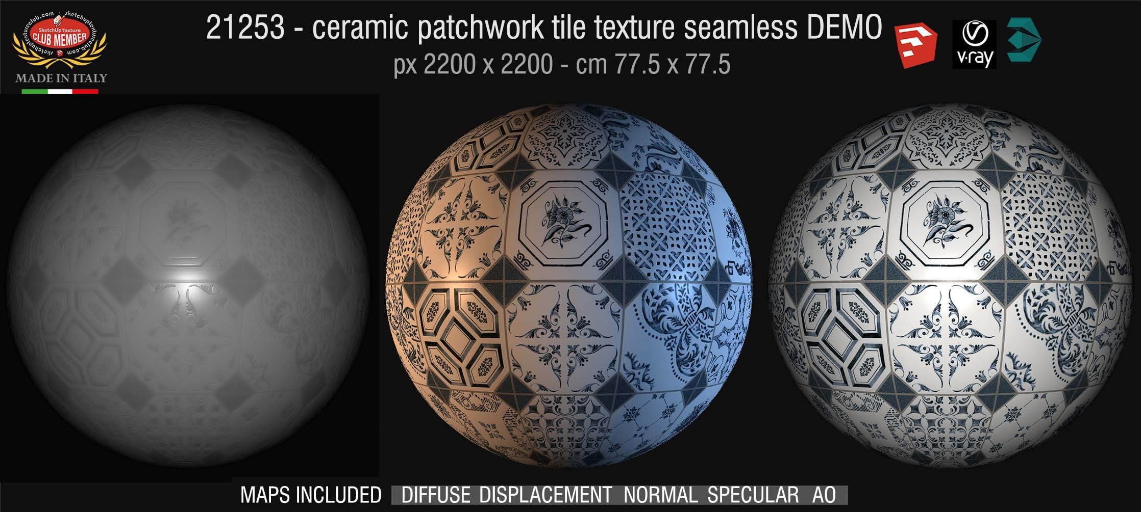 21253 ceramic patchwork tile PBR texture seamless DEMO