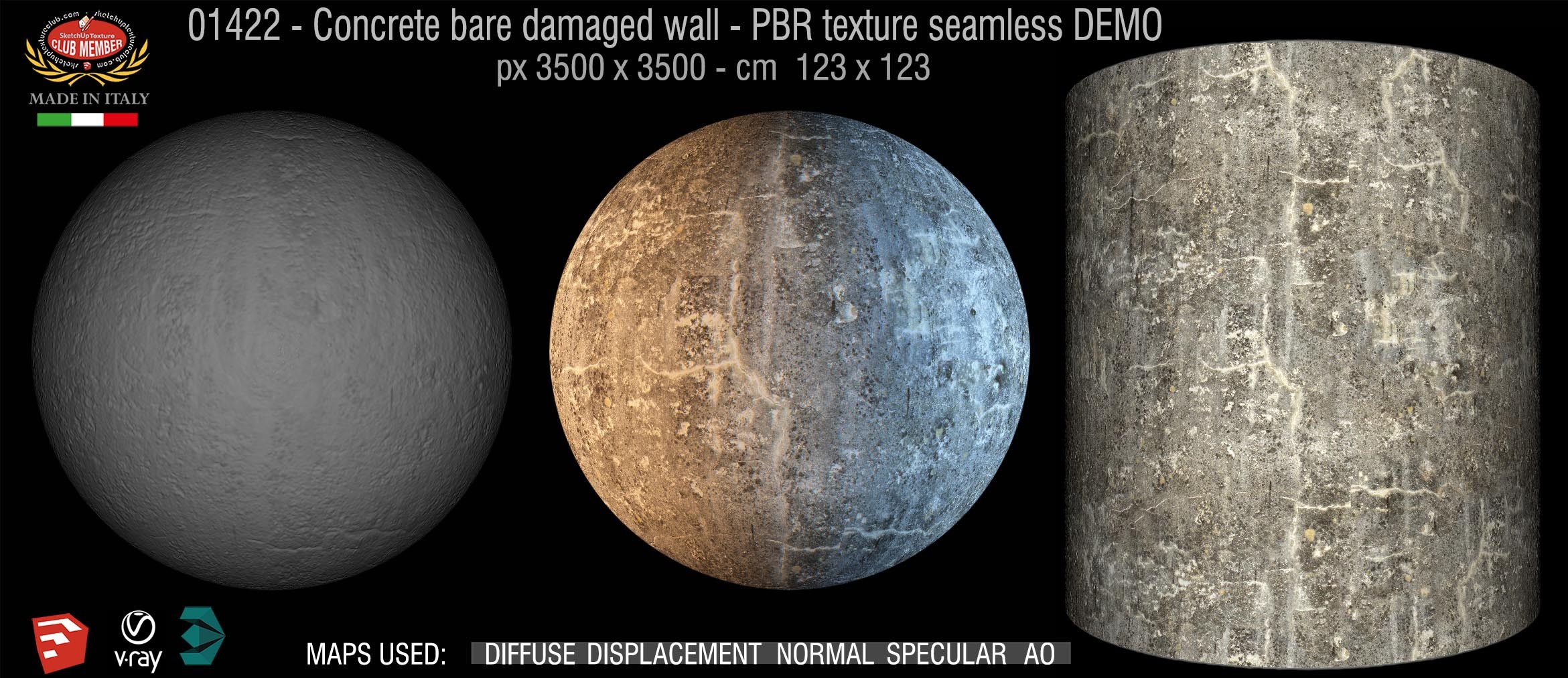 01422 HR Concrete bare damaged wall PBR texture seamless DEMO