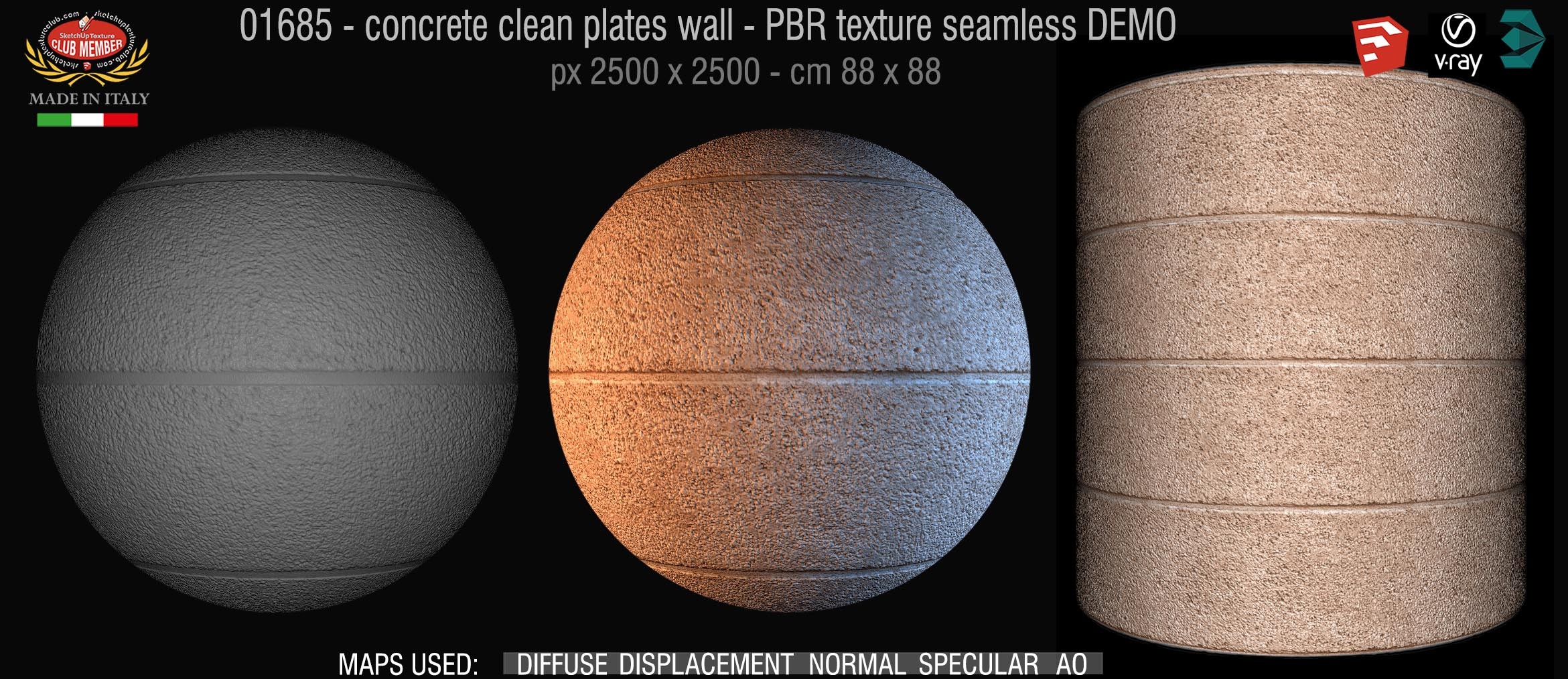 01685 concrete clean plates wall PBR texture seamless DEMO