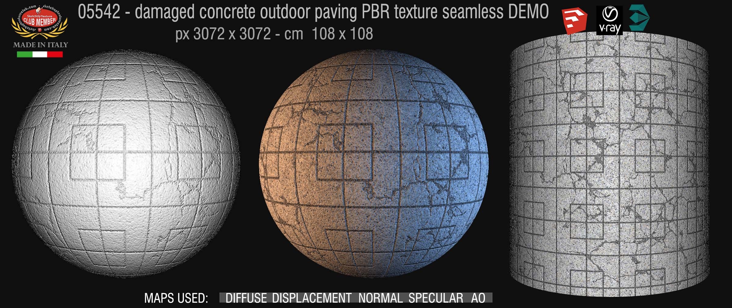 05542 Damaged concrete outdoor paving PBR texture seamless DEMO
