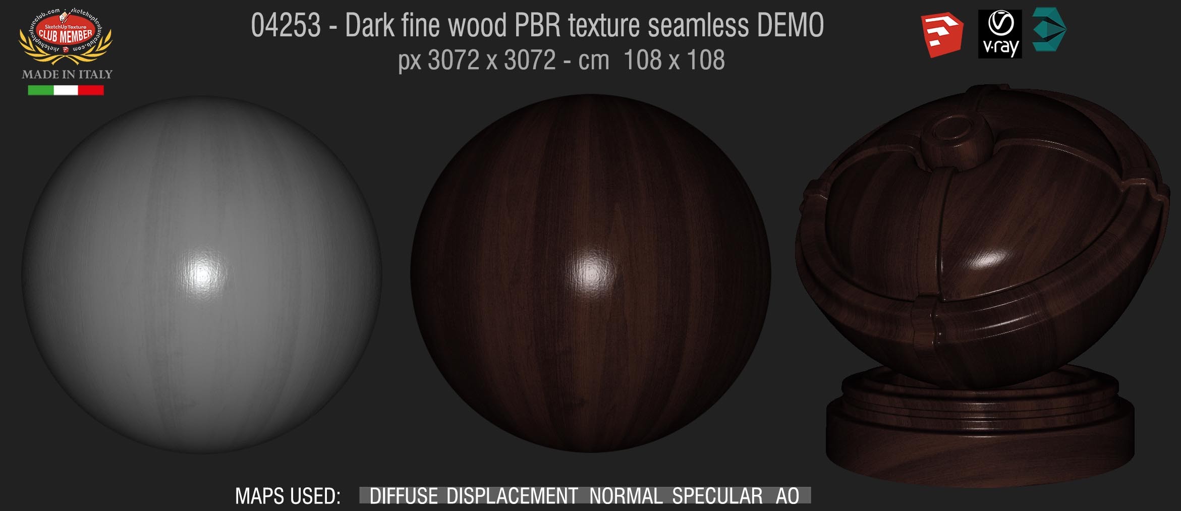 04253 Dark fine wood PBR texture seamless DEMO