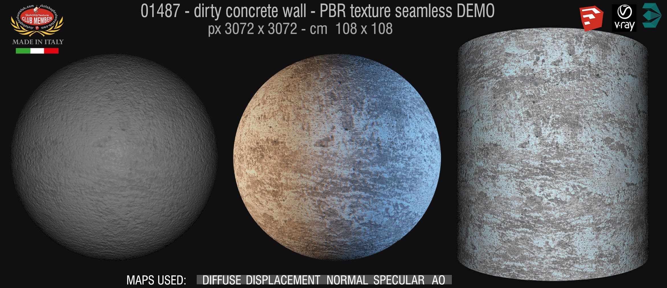 01487 Concrete bare dirty wall PBR texture seamless DEMO