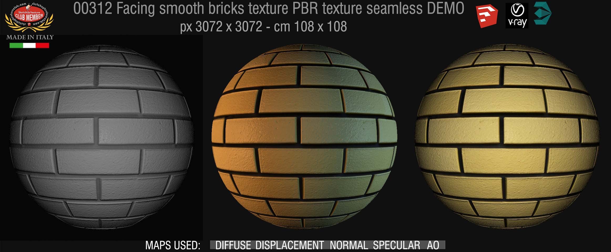 00312 Facing smooth bricks PBR texture seamless DEMO