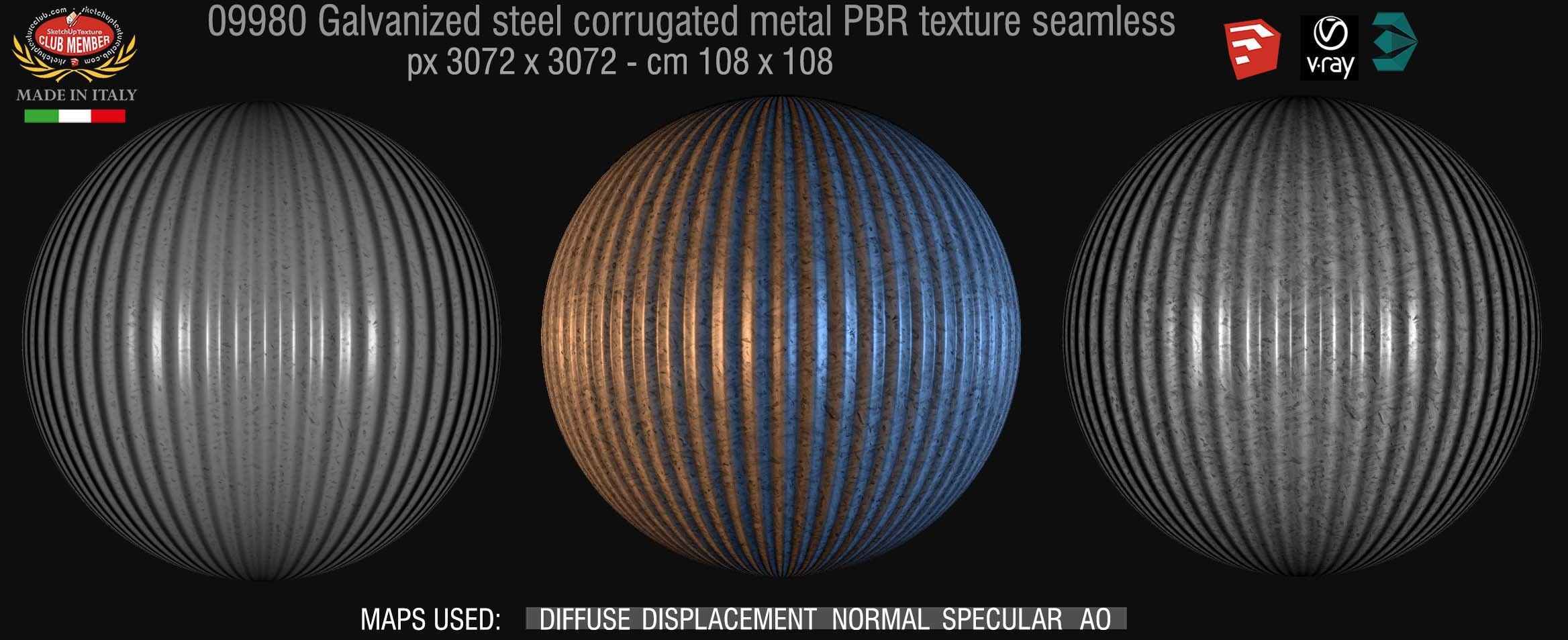 09980 Galvanized steel corrugated metal PBR texture seamless DEMO