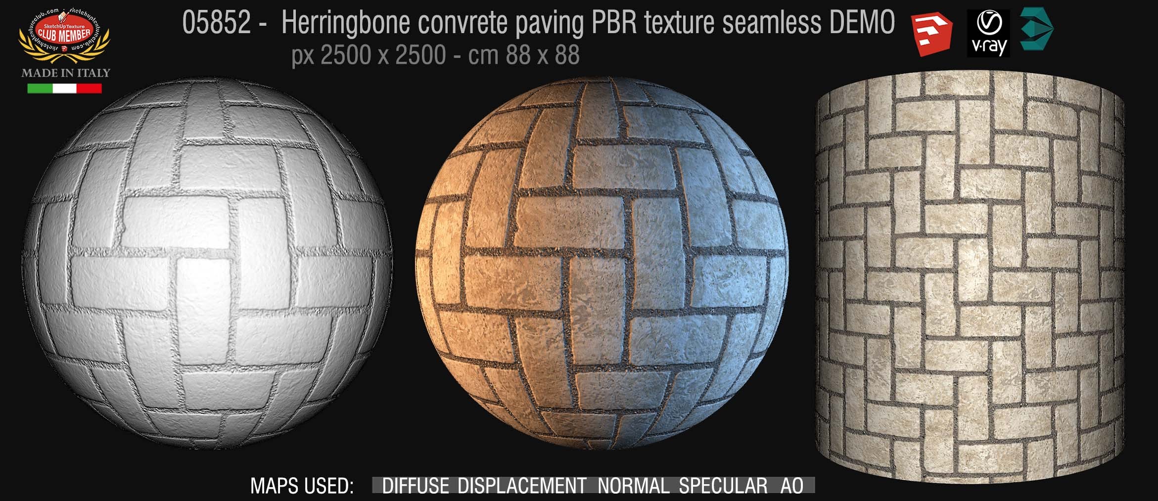 05852 Herringbone concrete paving PBR texture seamless DEMO