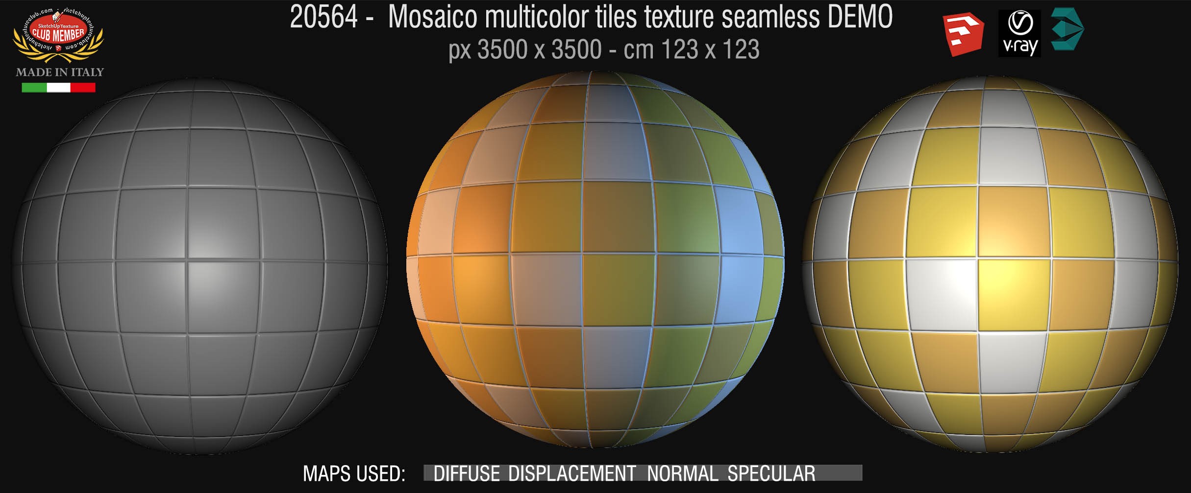 20564 Mosaic multicolor tiles texture + maps DEMO