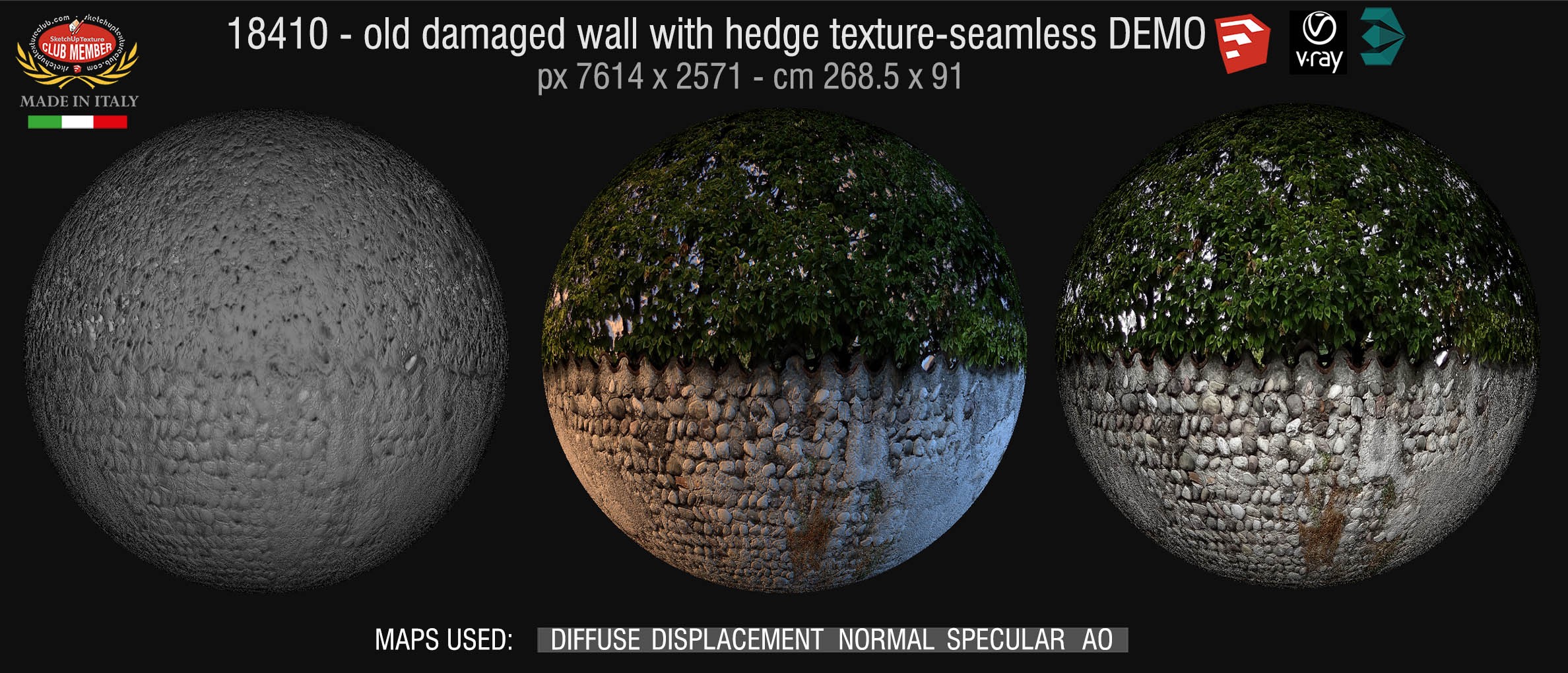 18410 HR Old damaged wall with hedge texture + maps DEMO