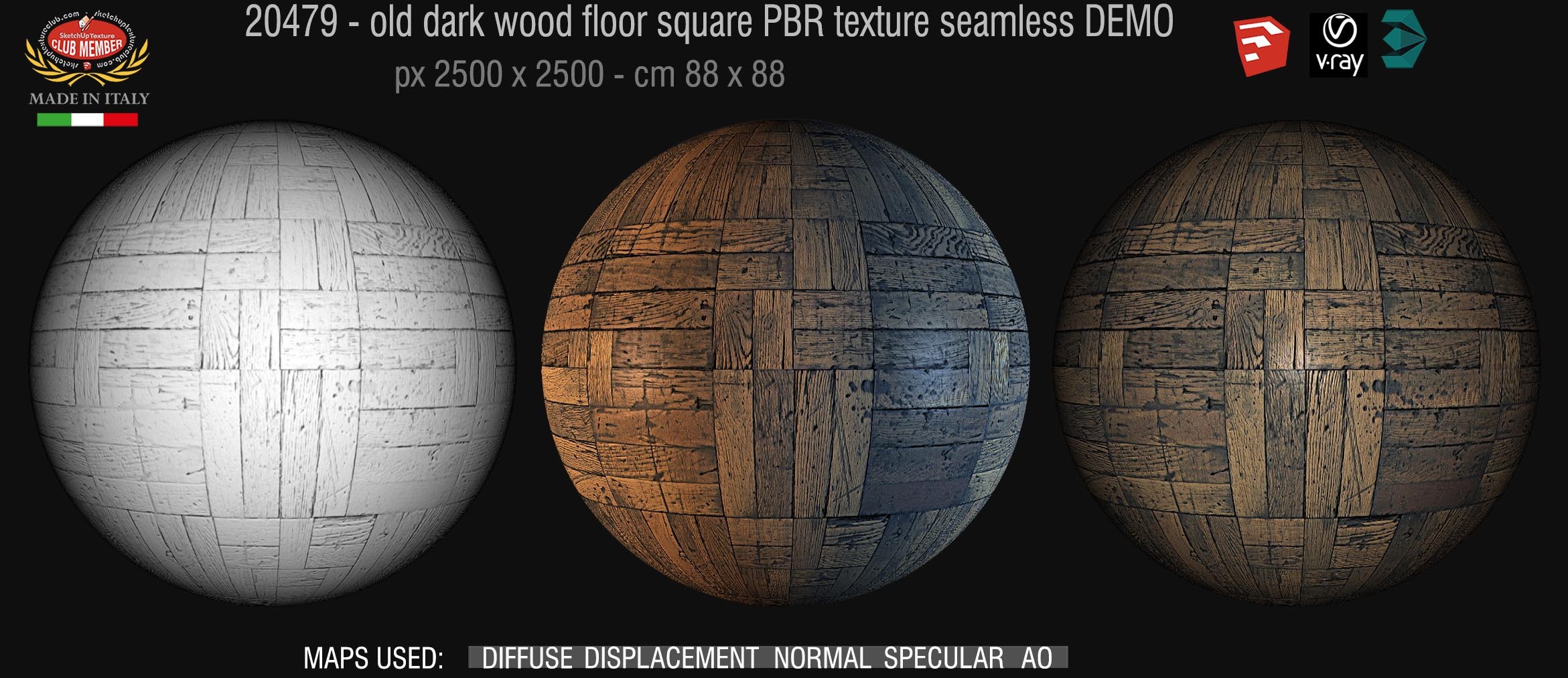 20479 Old dark wood flooring square PBR texture seamless DEMO
