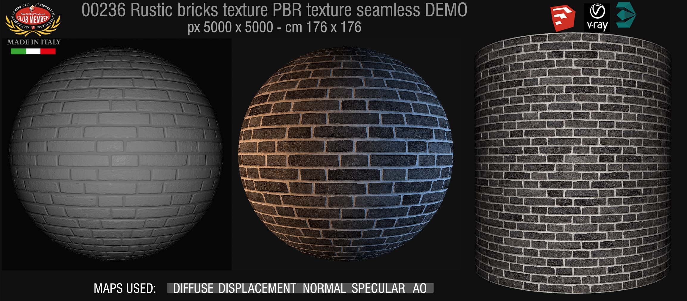 00236 rustic bricks PBR texture seamless DEMO