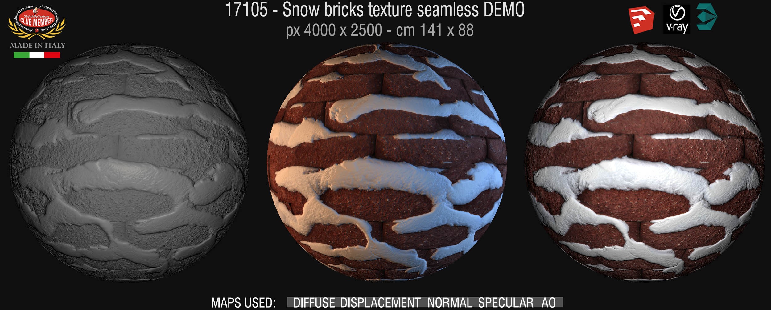 17105 Snow bricks texture seamless + maps DEMO